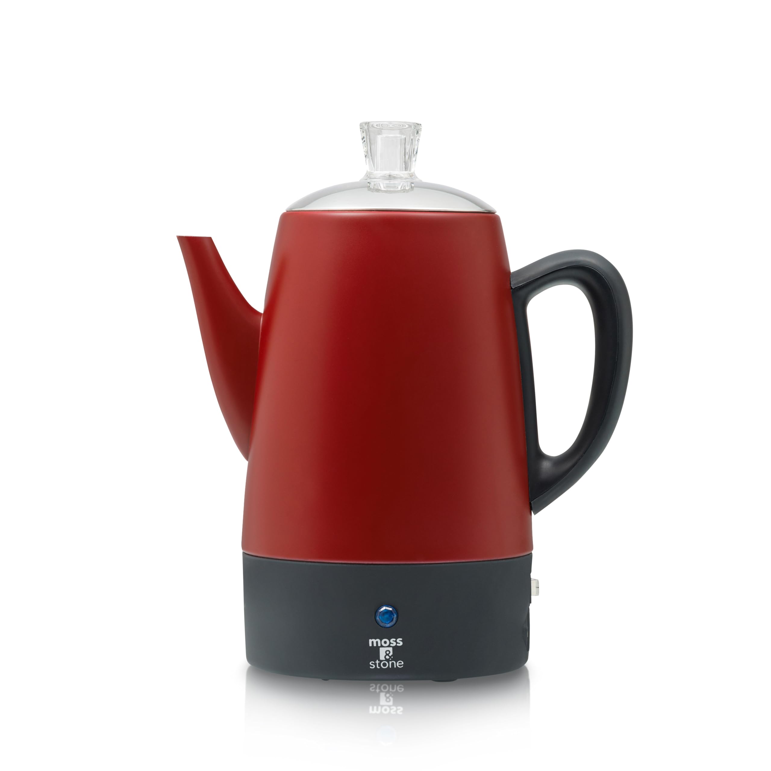 Electric Coffee Percolator - 10 Cup Stainless Steel Camping Coffee Maker with Red Body & Lid for Outdoor, RV, and Home Brewing | Moss & Stone