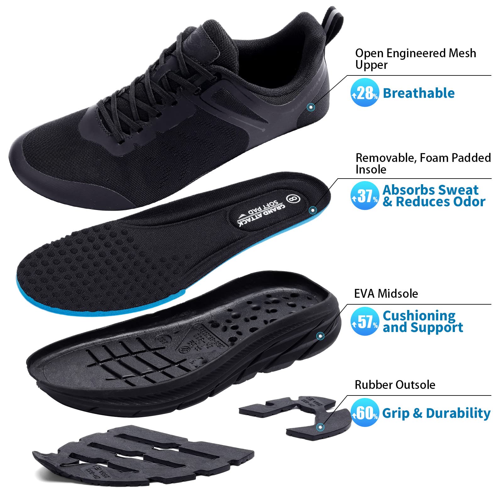 Grand Attack Men's Road Running & Walking Shoes - Max Cushioned Comfort, Durable Non-Slip Design, Breathable Athletic Sneakers for Tennis & Cross-Training | Perfect for Jogging, Gym Workouts & Daily Wear