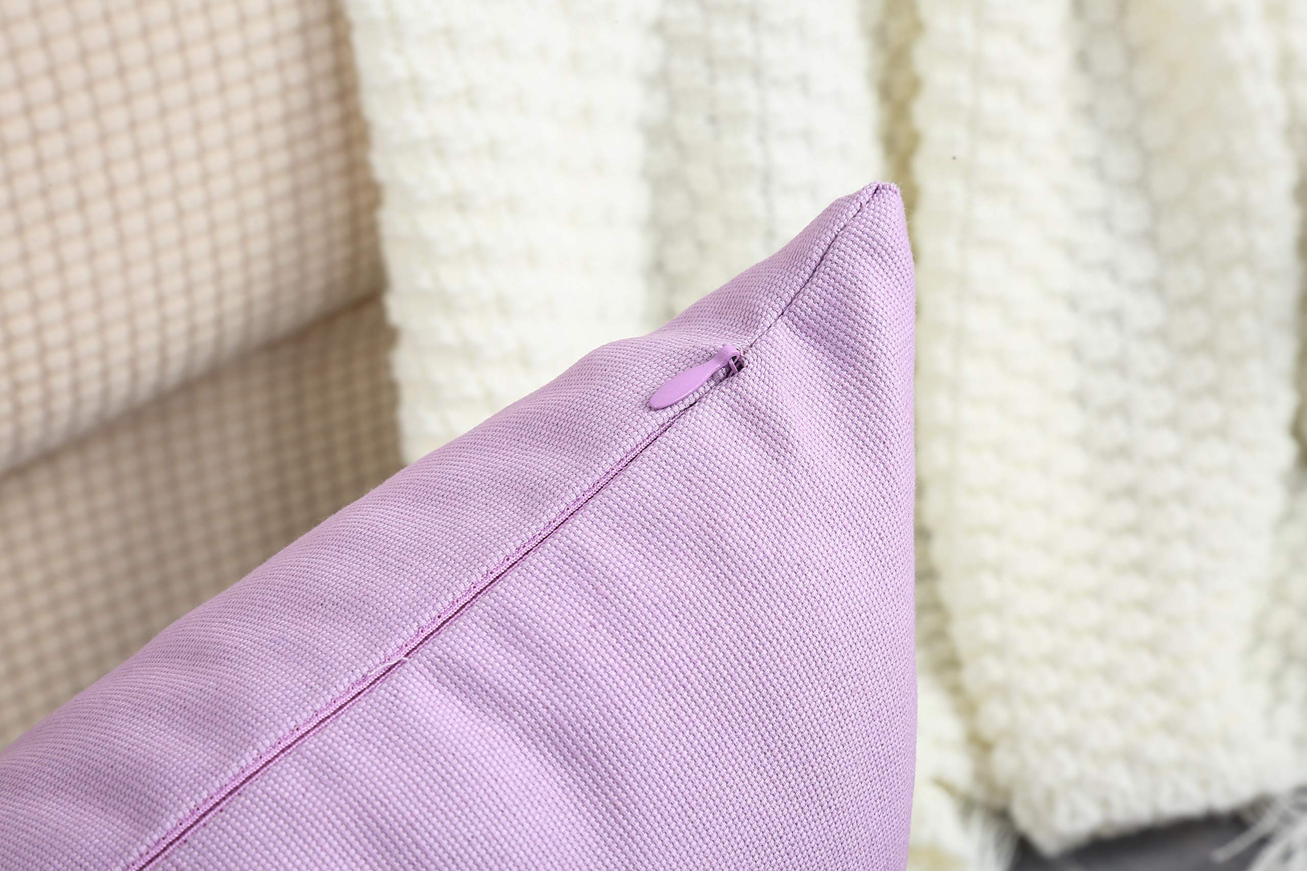 TangDepot Handmade Decorative 100% Cotton Canvas Throw Pillow Covers 14x14 Inches - Light Purple Lavender for Sofa, Bed, Couch & Home Decor