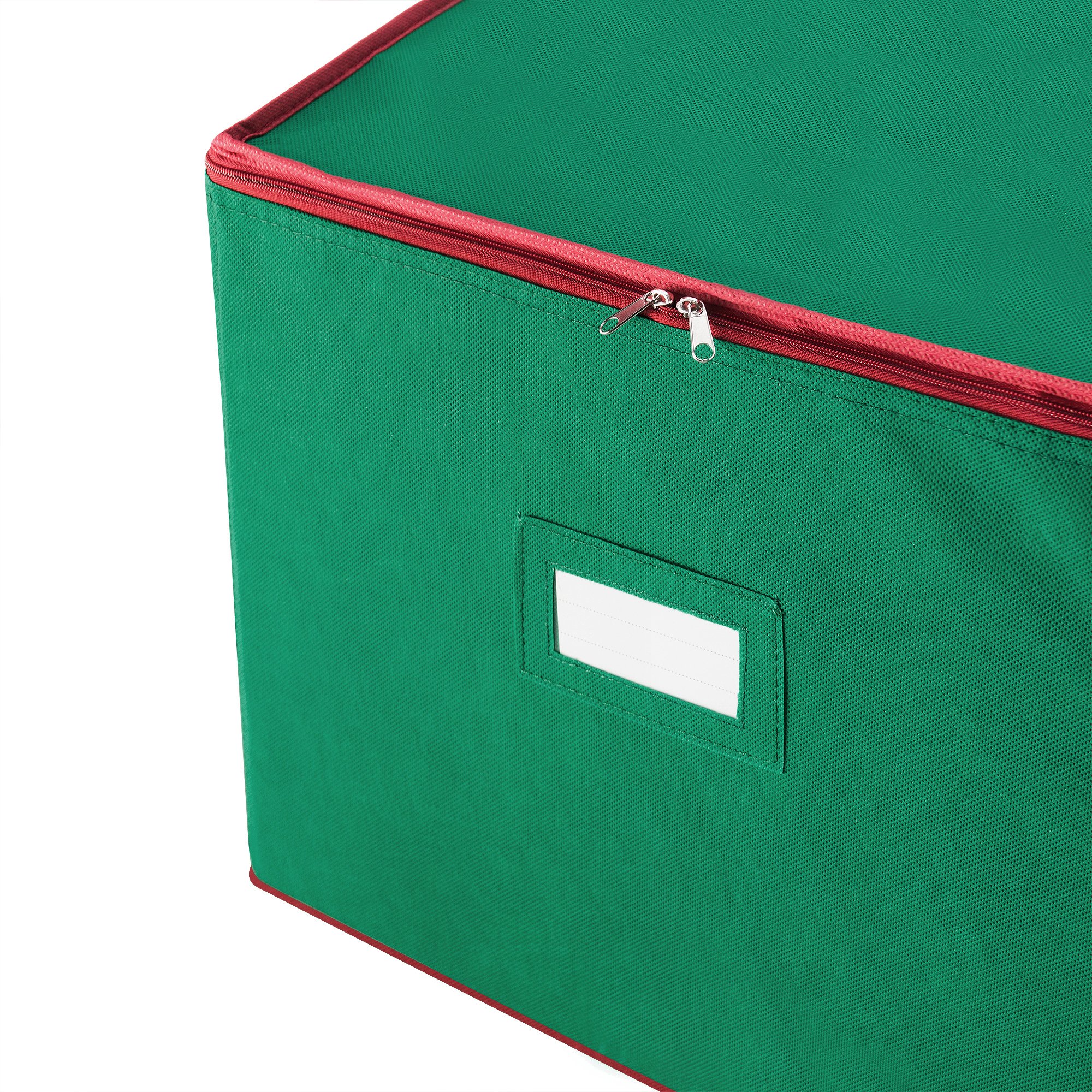Christmas Ornament Storage Box with Secure Zip Top - Holds 75+ Large Ornaments, Green - Perfect for Holiday Decor Organization & Seasonal Storage
