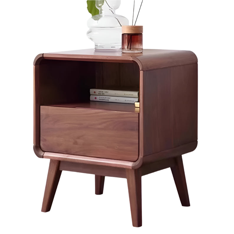 Black Walnut Solid Wood Modern Nightstand - Small Bedside Table with Storage Drawer for Bedroom, Living Room, or Office