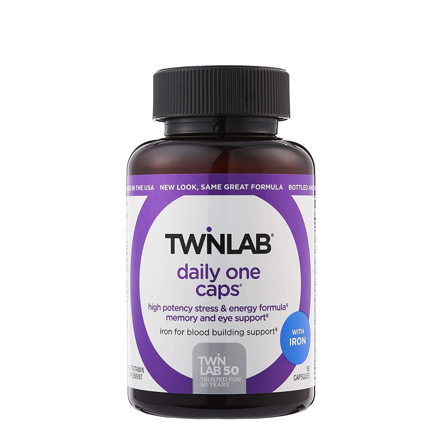 Twinlab Daily One Caps with Iron - Multivitamin for Women & Men, 26 Essential Vitamins & Minerals - Supports Energy, Immunity, Stress Relief & Eye Health - 90 Capsules - Perfect for Daily Wellness & Active Lifestyle