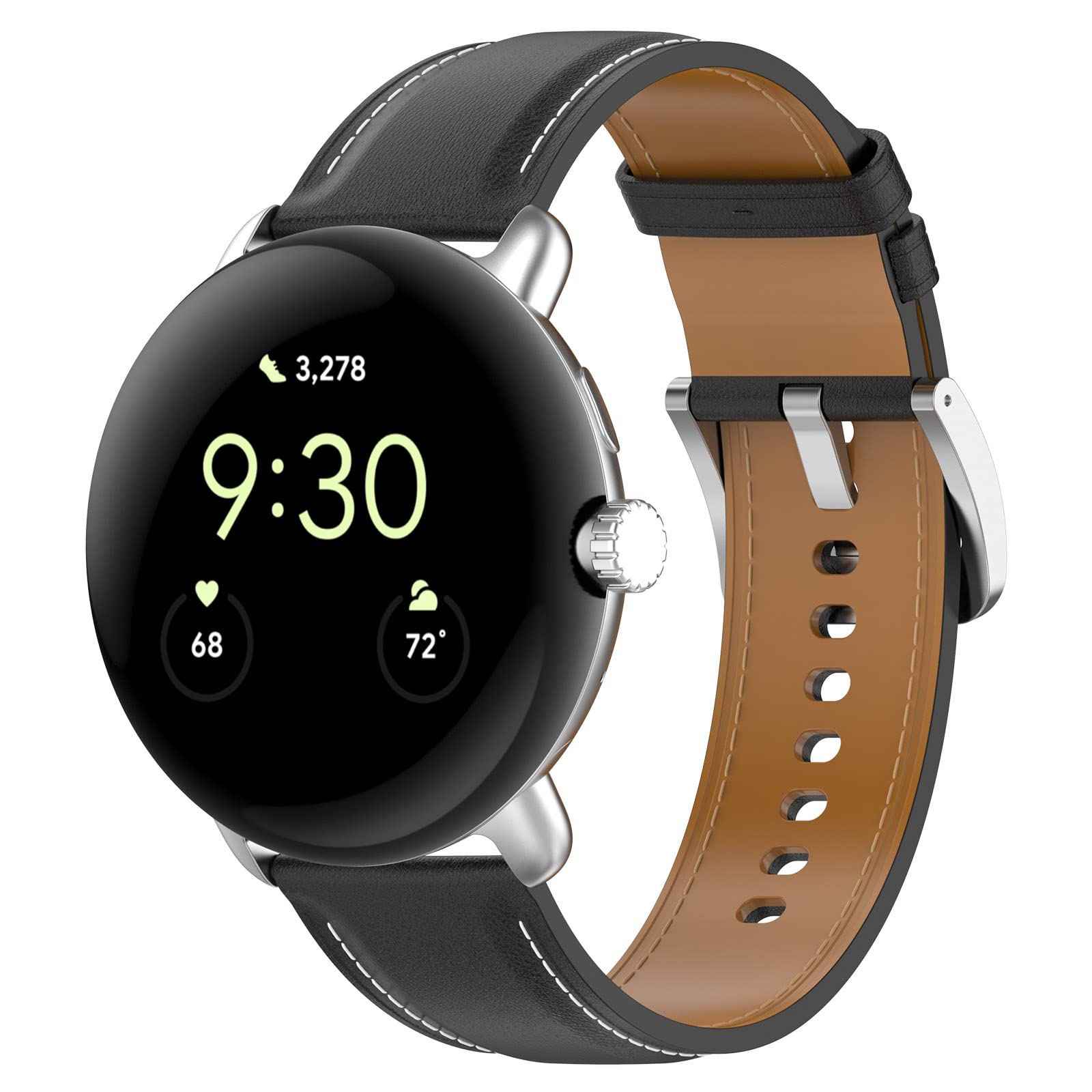 Google Pixel Watch Leather Band - Black Replacement Strap for Work & Travel