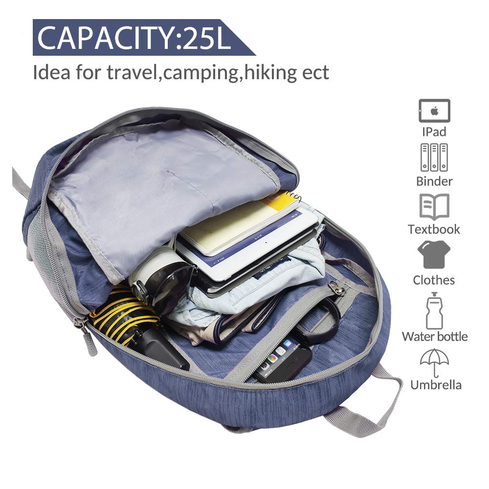 ZOMAKE 25L Ultralight Foldable Backpack - Water Resistant Packable Daypack for Hiking, Travel & Outdoor Adventures | Compact & Lightweight Folding Backpack for Camping, Gym & Daily Use