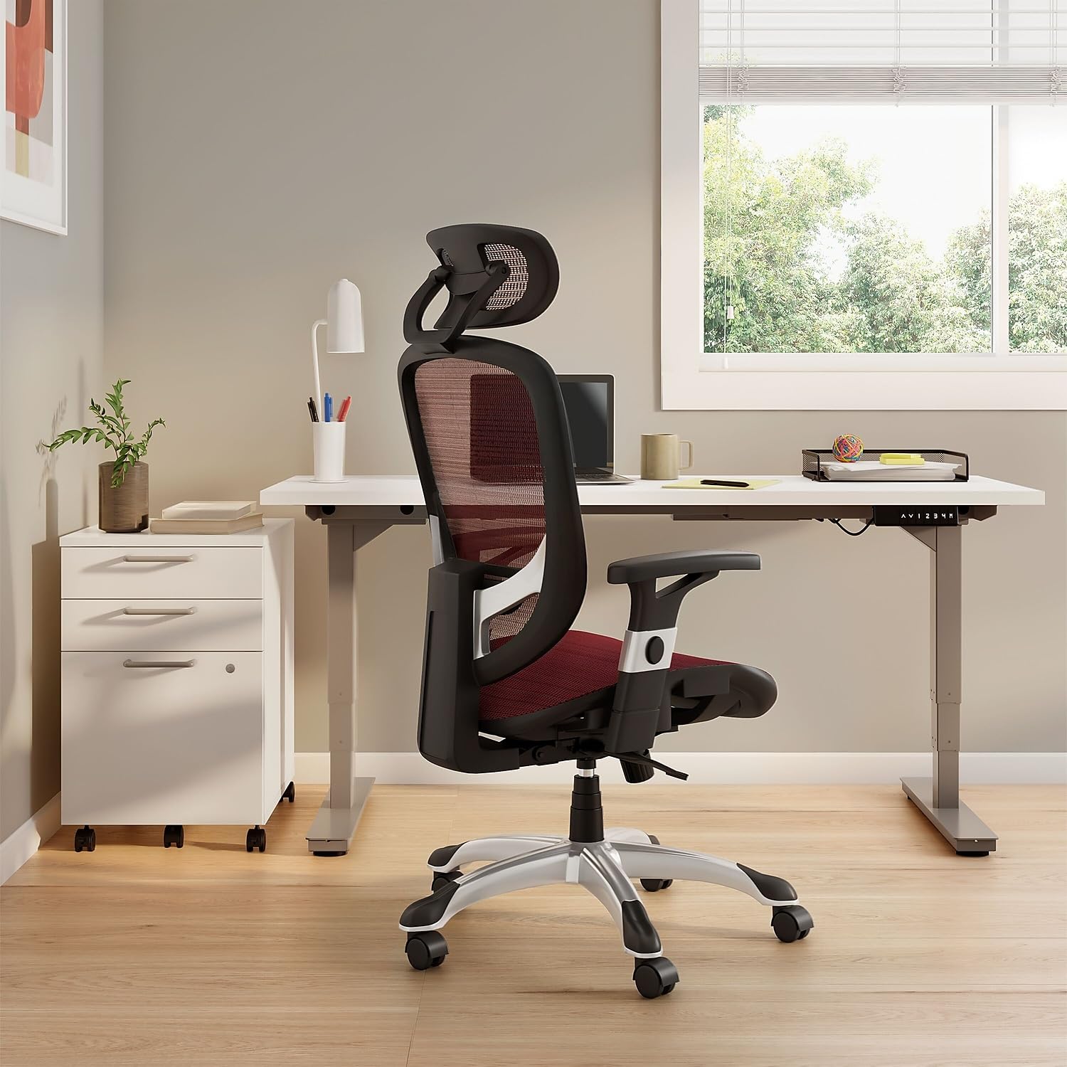 Ergonomic Mesh Computer and Desk Chair with Lumbar Support - Adjustable Height, Swivel & Rolling Wheels - Red Office Chair for Home, Gaming & Workspace Comfort