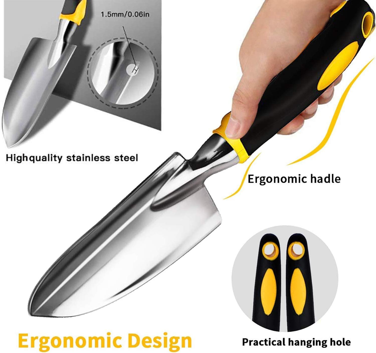 Premium Stainless Steel Garden Tool Set - 5PCS (Pruning Shears, Hand Trowel, Transplanter, Hand Rake & Gardening Gloves) for Planting, Weeding & Landscaping - Durable Outdoor Gardening Essentials for Home Gardeners