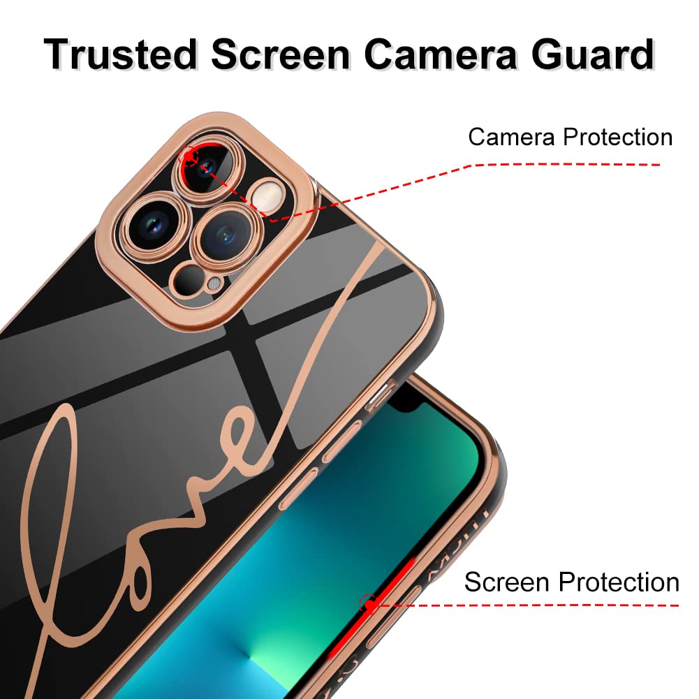 OOK Compatible with iPhone 13 Pro Max Case - Luxury Electroplated Love Letter Design, Soft TPU Shockproof Cover with Full Camera Protection for 6.7 Inch iPhone 13 Pro Max (Black) | Perfect for Daily Use, Travel & Gift Giving
