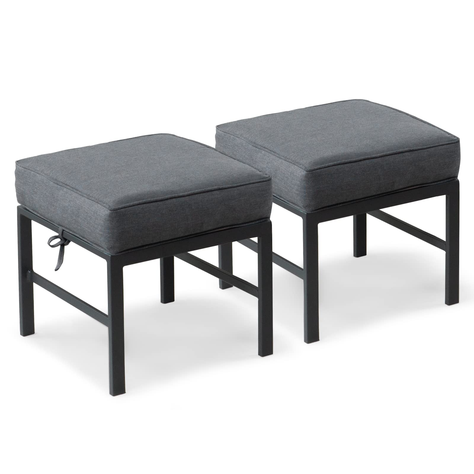 Auzfy 2-Piece Outdoor Ottoman Set with Gray Cushions - Aluminum Patio Footstool for Porch, Yard, Garden & Deck - Weather-Resistant Grey Frame - Perfect for Relaxing, Entertaining & Outdoor Decor