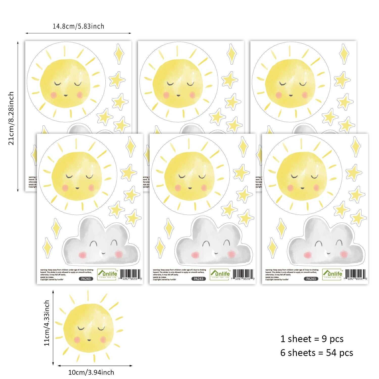 Sun Wall Stickers - Easy to Apply & Remove Wall Decals for Home Decor - Perfect for Kids Rooms, Living Rooms & Nursery Wall Art