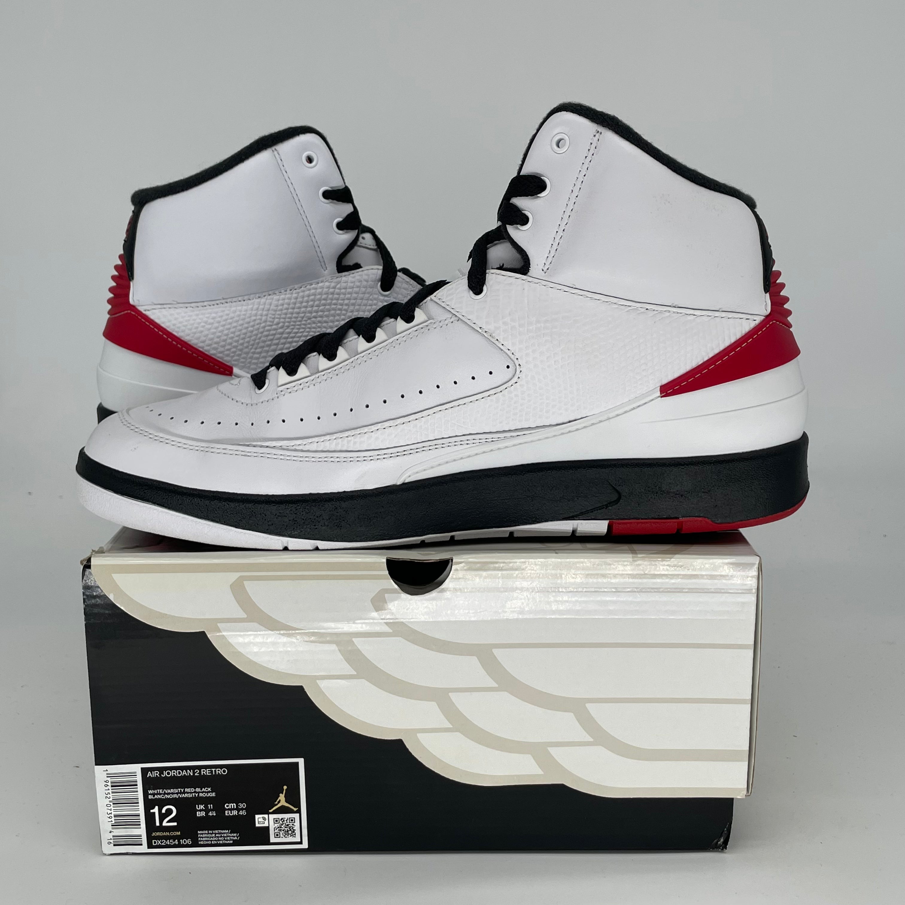 Original Air Jordan 2 Retro Chicago Men's Basketball Shoes Size 12 DX2454-106 - Authentic Retro Sneakers for Streetwear & Basketball Games