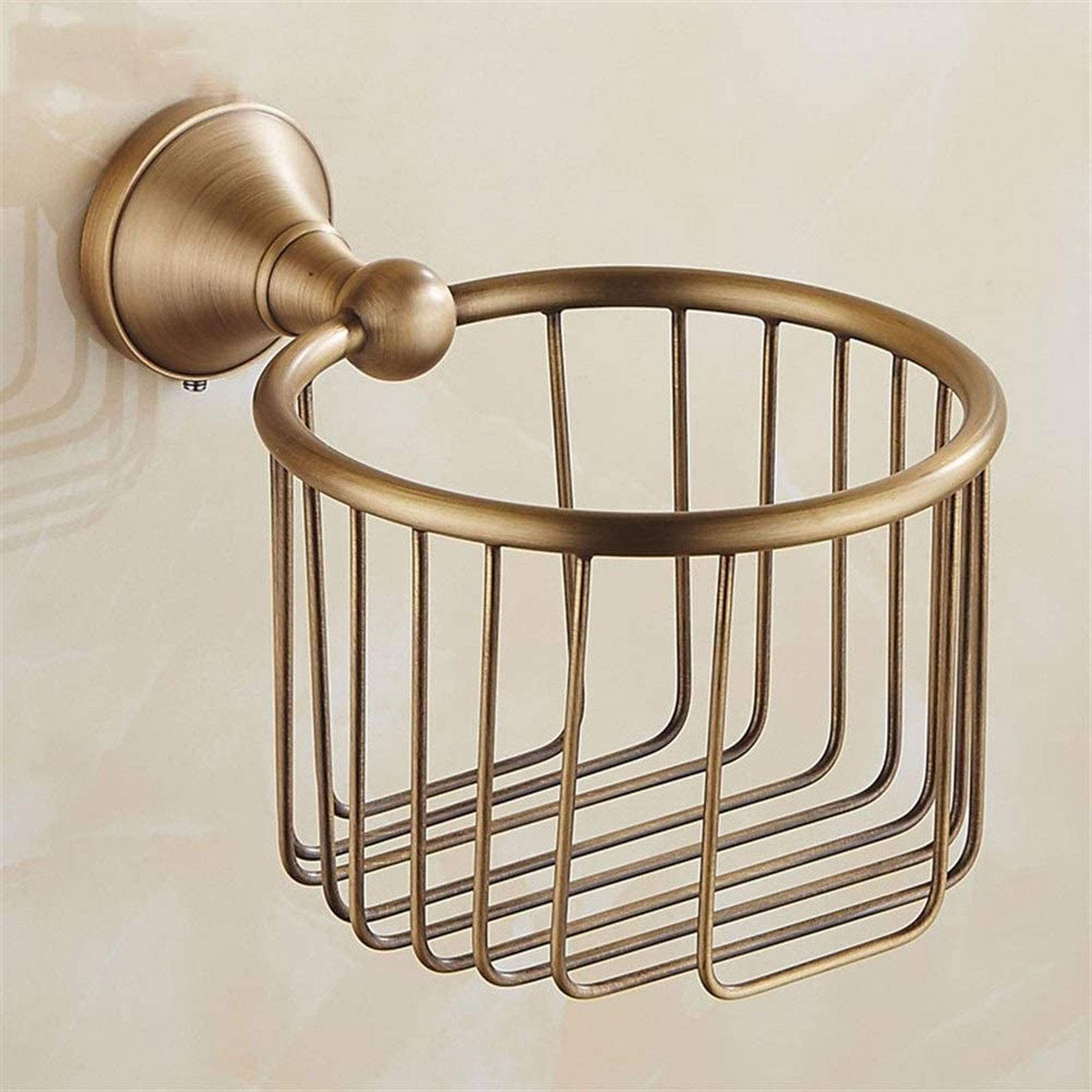 Vintage Brass Wall Mounted Toilet Paper Roll Holder - Rustproof Bathroom Tissue Dispenser with Wire Basket for Bathroom Storage | Perfect for Vintage-Style, Farmhouse & Modern Bathroom Decor