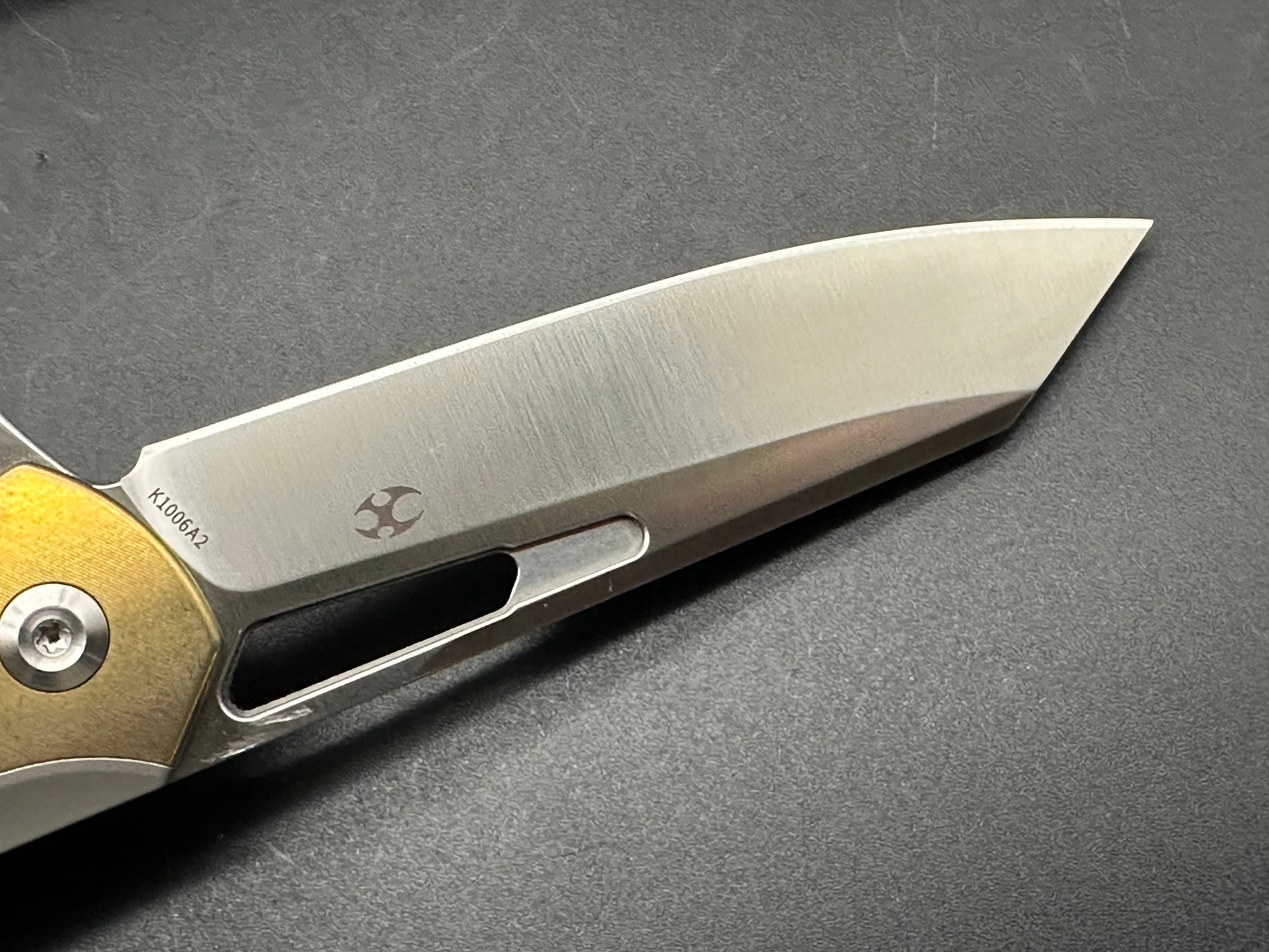 Kansept Shard Gray Titanium Frame Knife with Bronze Inlays - EDC Folding Pocket Knife for Outdoor, Camping, and Everyday Carry