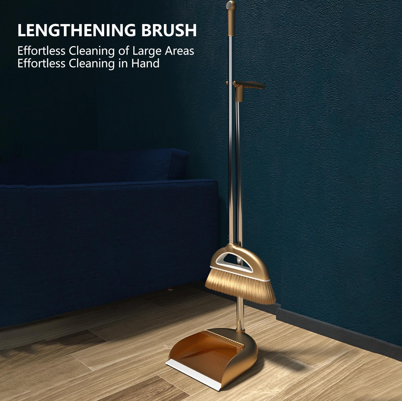 Heavy Duty Broom and Dustpan Set with Long Handle - Stand Up Broom Combo for Kitchen, Office & Home Cleaning - Durable Sweeping Tools for Hard Floors and Pet Hair Removal