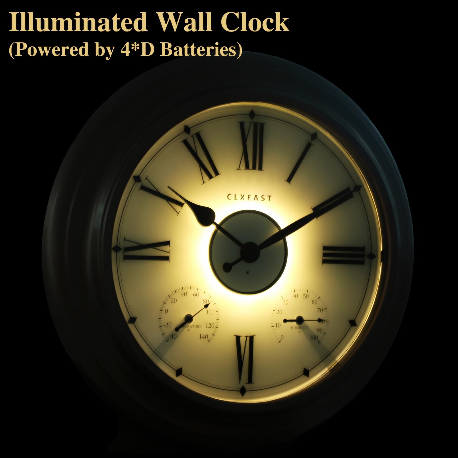 CLXEAST 24 Inch Large Outdoor Wall Clock with Thermometer & Hygrometer - Waterproof Metal Clock for Indoor/Outdoor Use - Oil Rubbed Bronze Black Finish - Perfect for Home, Garden, Office & Easter Decorations Gifts