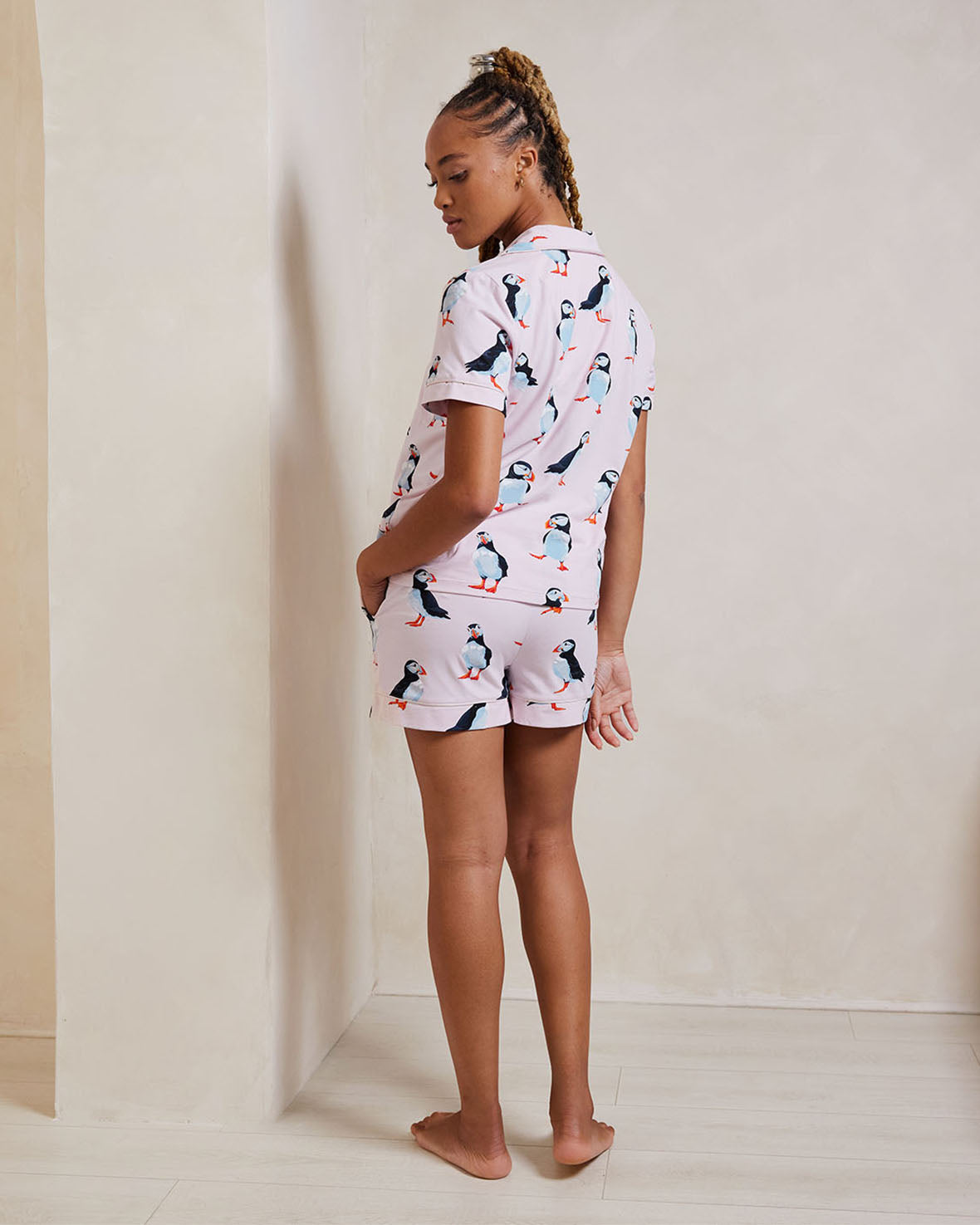 Organic Cotton Puffin Print Short Pajama Set for Women - Soft & Breathable Sleepwear for Summer Nights - Perfect for Lounging, Travel & Cozy Bedtime