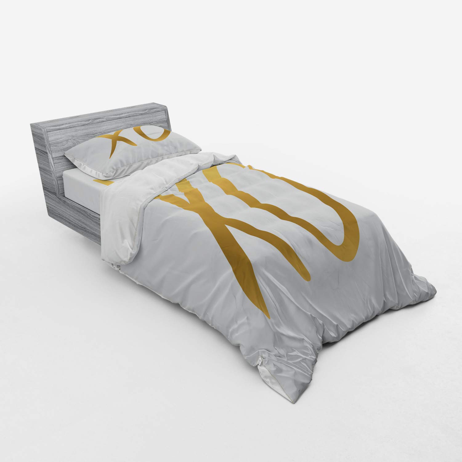 Ambesonne Xo 3-Piece Twin Bedding Set - Love, Affection & Friendship Duvet Cover with Sham & Fitted Sheet in Sand Brown & White | Perfect for Romantic Bedrooms, Guest Rooms & Dorm Decor