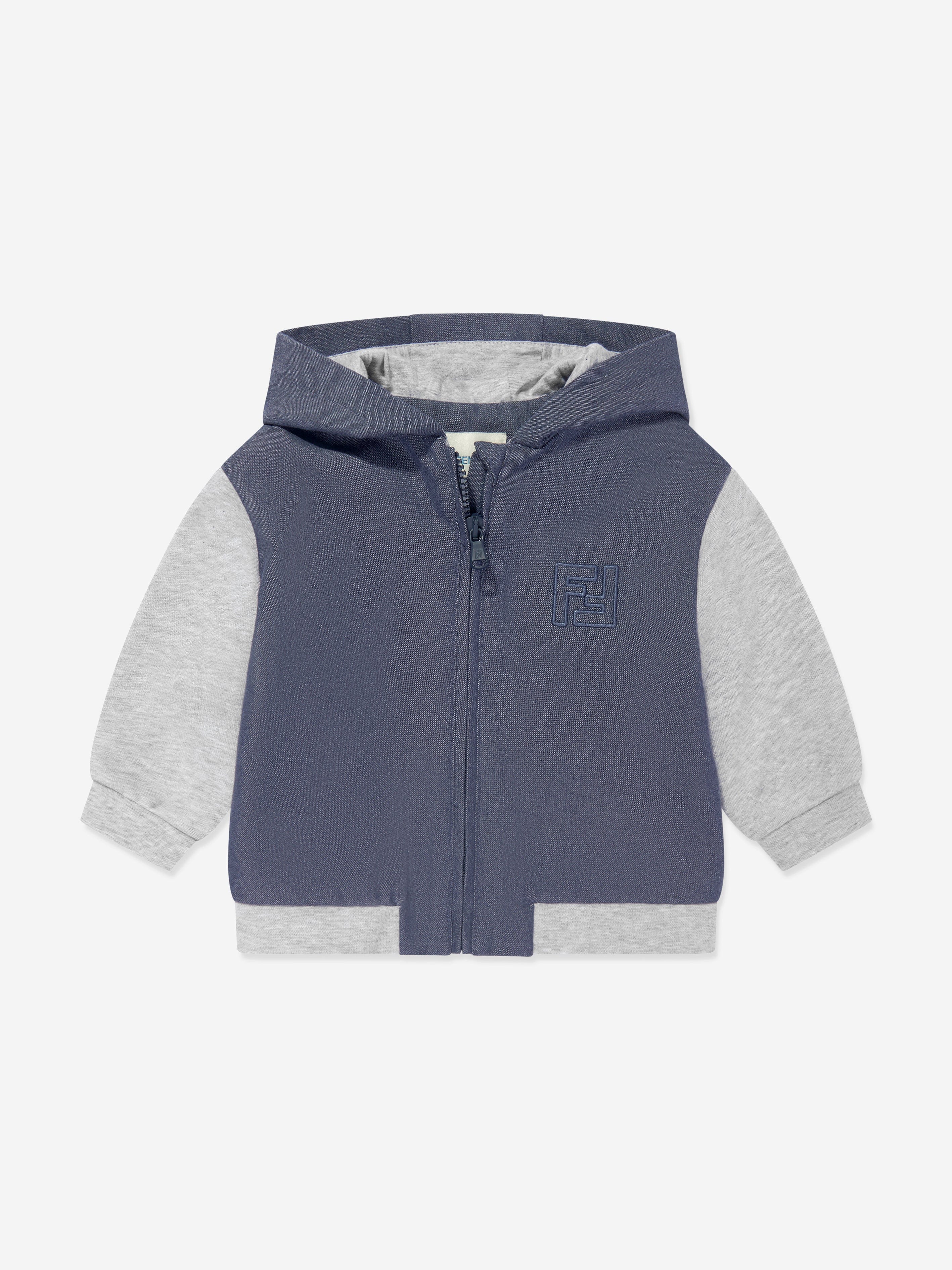 **Baby Boys' Blue Denim & Jersey Zip-Up Hoodie - Soft & Stylish for Playdates & Outdoor Adventures**