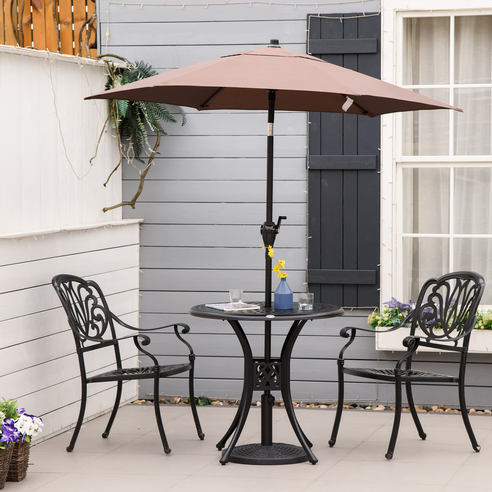 Outsunny 30 Inch Round Outdoor Patio Dining Table with Umbrella Hole - Antique Cast Aluminum Bistro Table for Garden, Backyard, Poolside - Weather Resistant Black Metal Table for Outdoor Entertaining