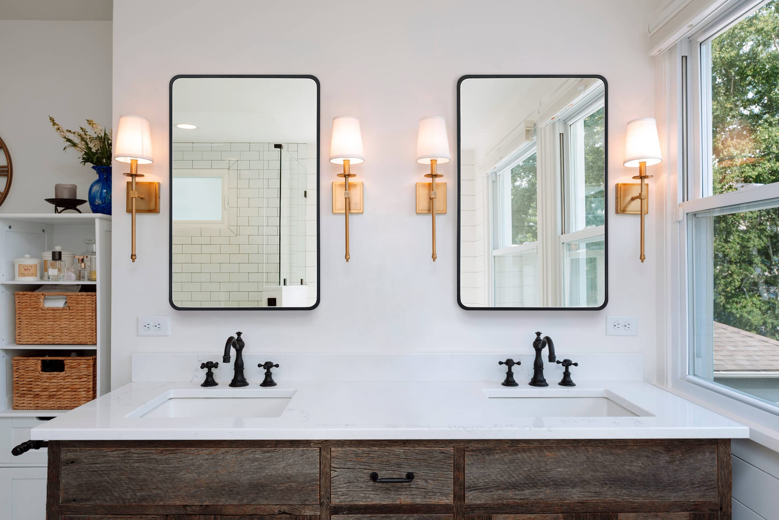 Farmhouse Black Framed Recessed Mount Bathroom Medicine Cabinet with 16