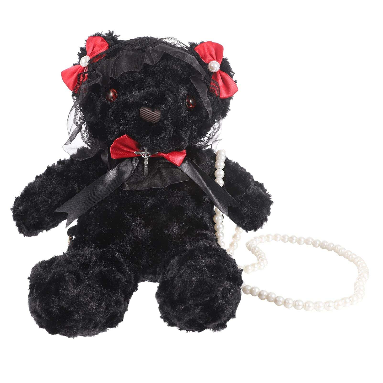 KESYOO Plush Pearl Shoulder Bag - Lace Bear Messenger Purse, Gothic Crossbody Sling Bag with Chain, Fluffy Women's Handbag & Tote Organizer for Daily Use, Work, Travel & Date Night