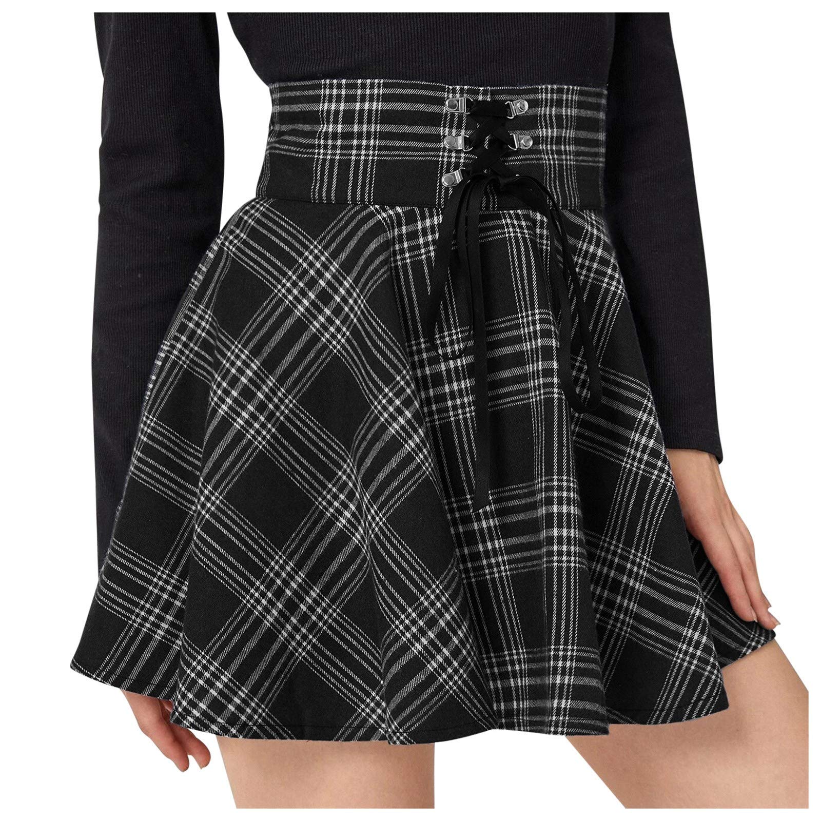 Vintage Punk Plaid Print Strap Zipper Short Skirt - Women's Retro Casual Mini Skirt Dress for Party, Club, and Streetwear Fashion
