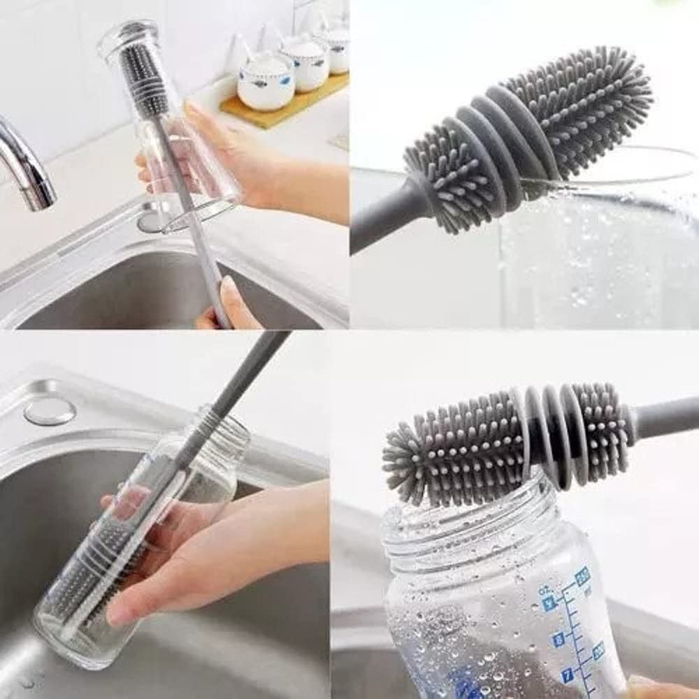 Silicone Bottle Cleaning Brush with Long Handle - Perfect for Water Bottles, Containers, Vases & Glassware - Durable Kitchen Cleaning Tool (Pack of 1) - Ideal for Home, Office, Camping & Travel Use