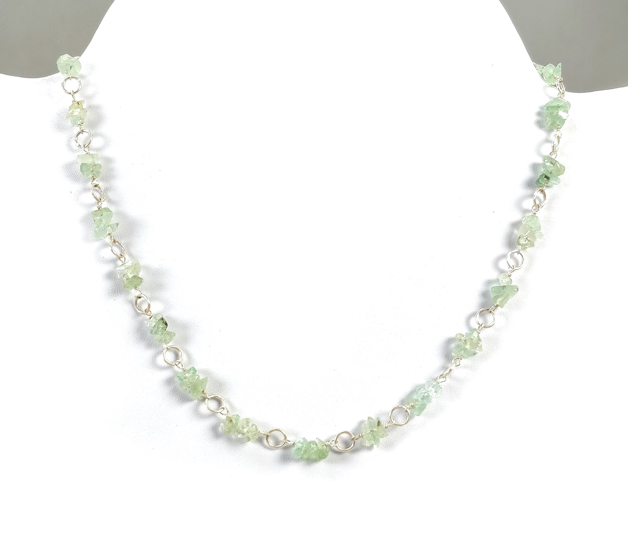 Natural Untreated Raw Emerald Gemstone Beads Sterling Silver Chain Necklace 16