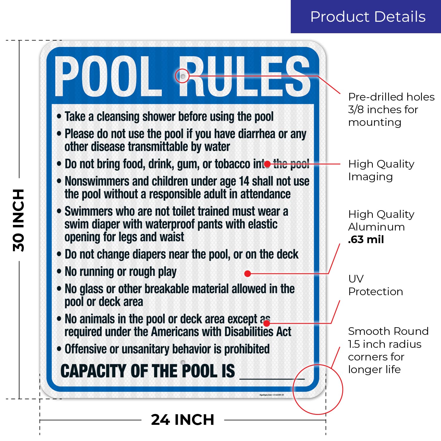Montana Pool Rules Sign - Compliant with State Safety Code, 24x30 Inches, 3M EGP Reflective .080 Aluminum, Fade Resistant - Perfect for Public Pools, Community Centers & Backyard Swimming Pools - Made in USA