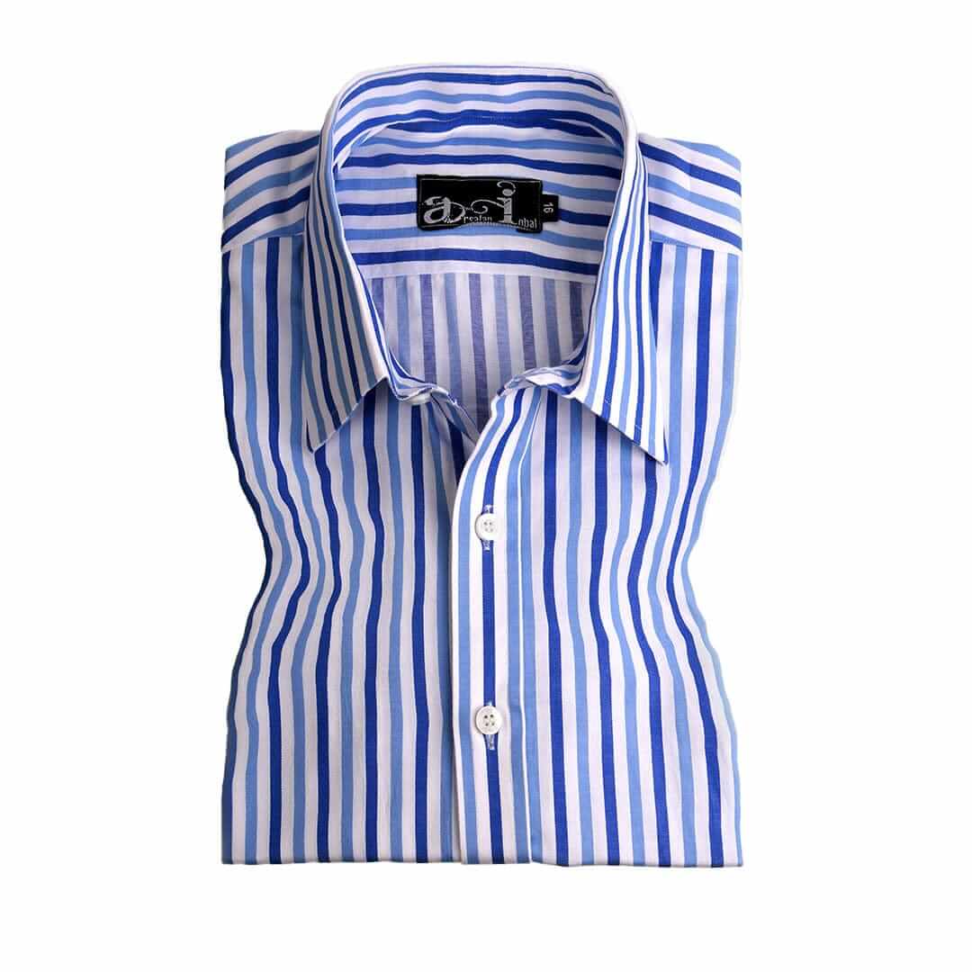 Stylish Duo Colored Blue Stripes Formal Shirt for Men | Business & Office Wear | Perfect for Professional Meetings & Special Occasions