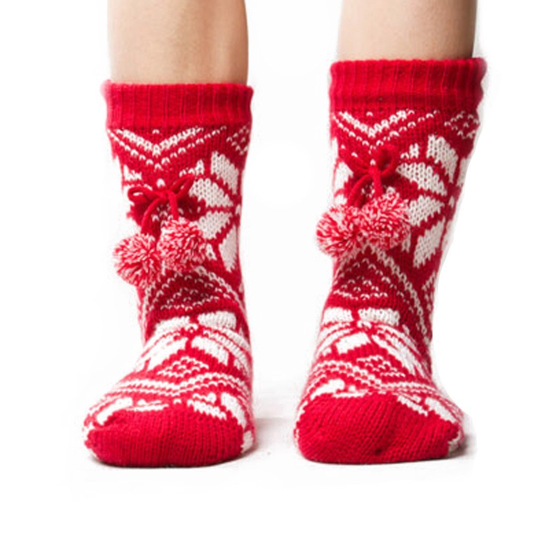 Cozy Women's Knit Stockings - Thick Plush Slipper Socks with Non-Skid Rubber Soles (Sizes 6-10) - Perfect for Winter, Home, Office & Relaxation