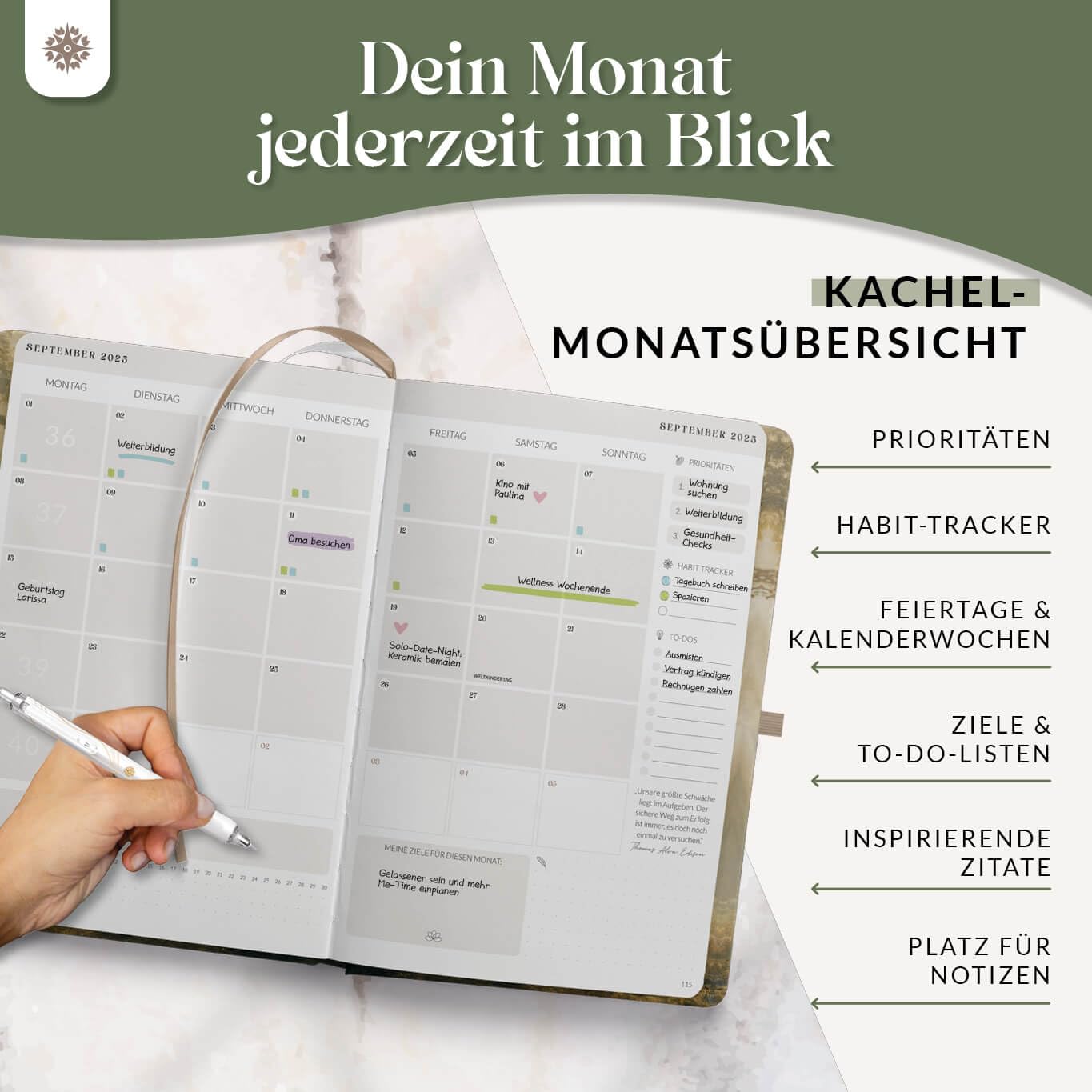 2025 Lebenskompass A5 Forest Hardcover Planner - Weekly & Appointment Calendar with Elegant Foil Embossing - Perfect for Office, School & Personal Organization