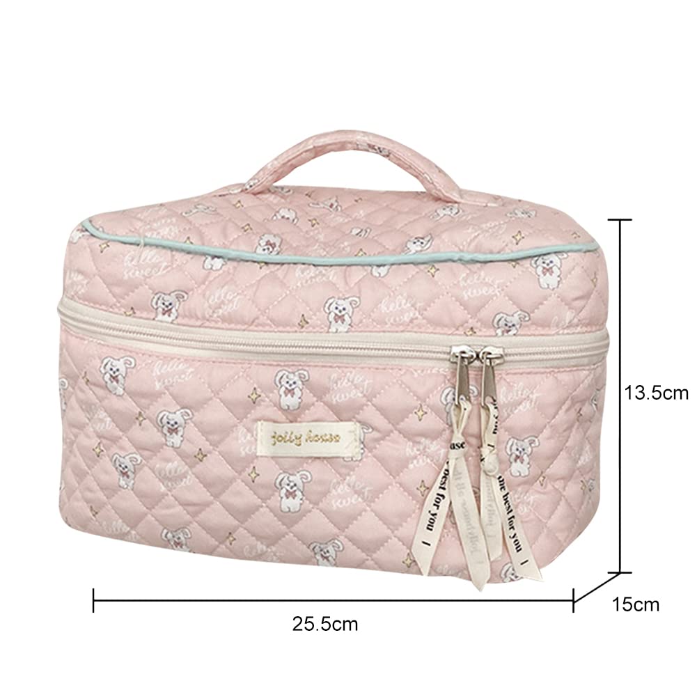 Floral Print Toiletry Bag for Women - Large Quilted Travel Organizer with Zipper, Portable Cosmetic Pouch for Makeup & Toiletries | Perfect for Vacation, Gym, and Daily Use