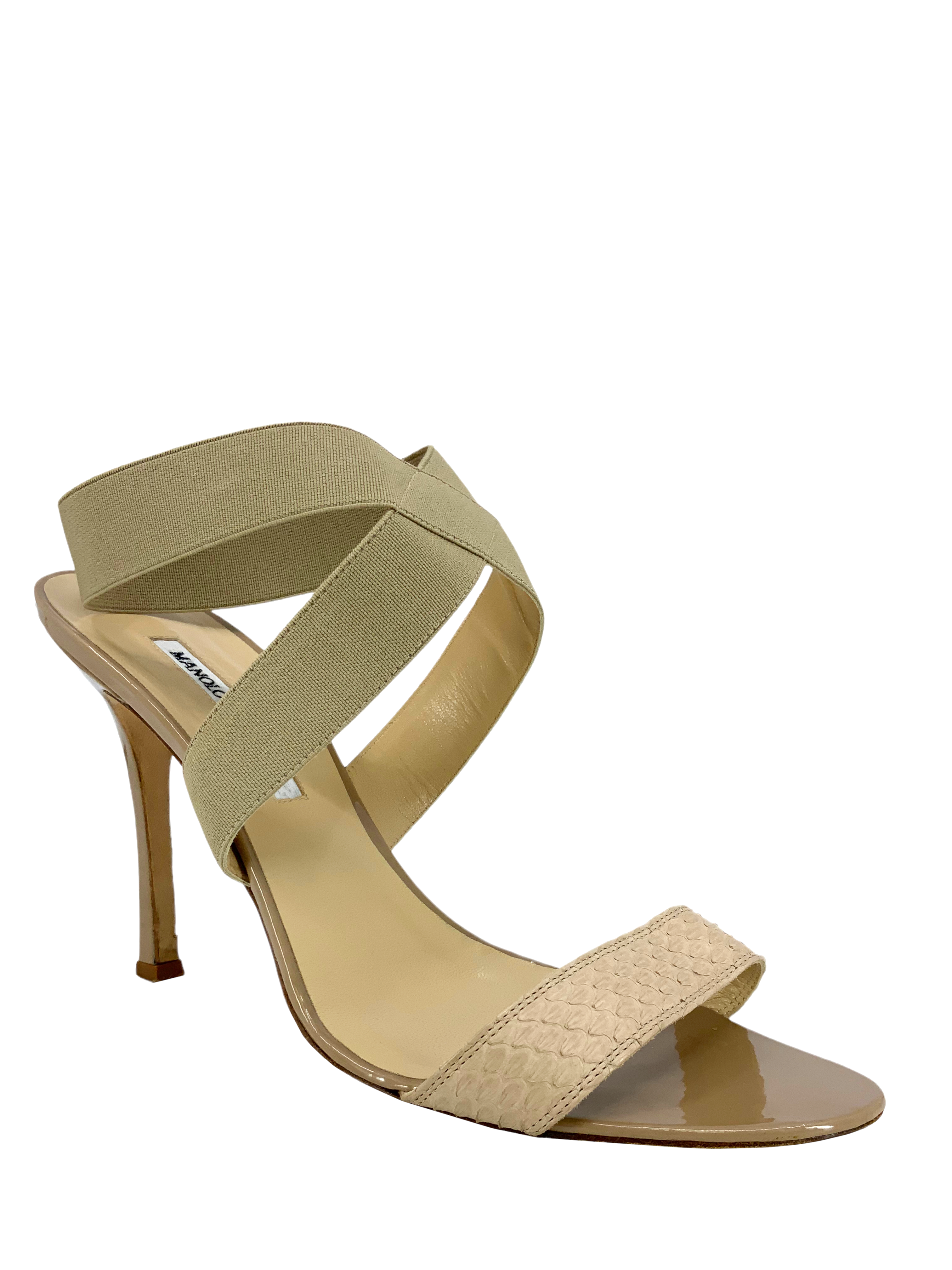 Manolo Blahnik Women's Size 11 Elastic Strap Snakeskin Sandals - Perfect for Weddings, Parties & Summer Outings