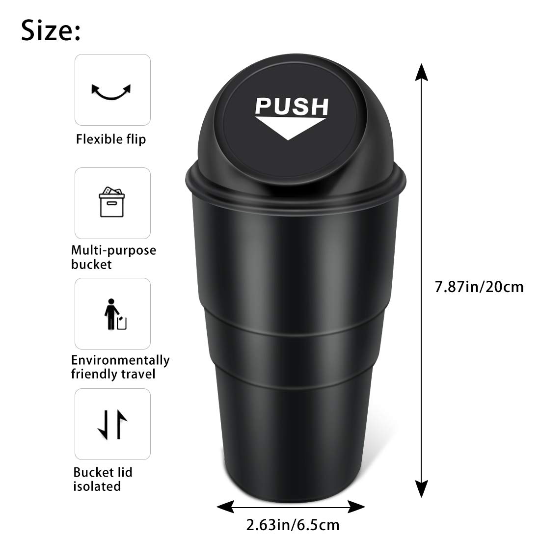 Leakproof Car Garbage Can with Lid - 2 Pack Small Trash Bin for Vehicle Cup Holder, Office, Home, Kitchen & Bedroom | Perfect for Road Trips, Commuting & Daily Use (Double Black)