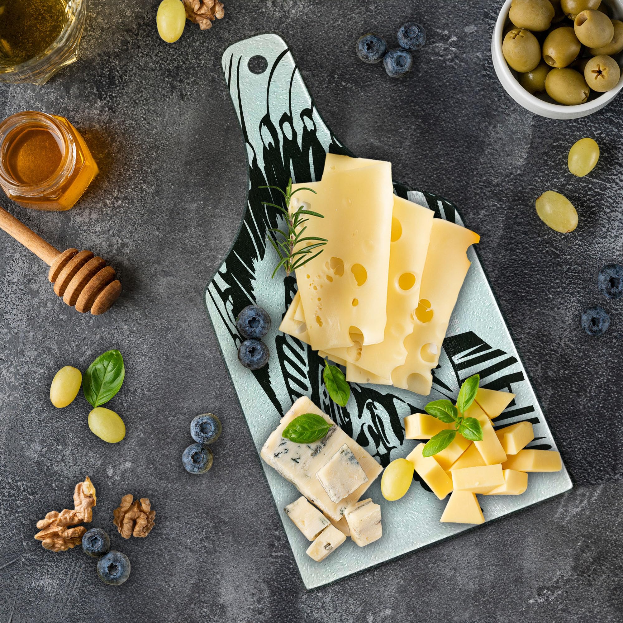 Ambesonne Tribal Cutting Board - Hand Drawn Native American Design Tempered Glass Serving Board - Wine Bottle Shape Black & White - Perfect for Kitchen Decor, Charcuterie Serving & Wine Pairing