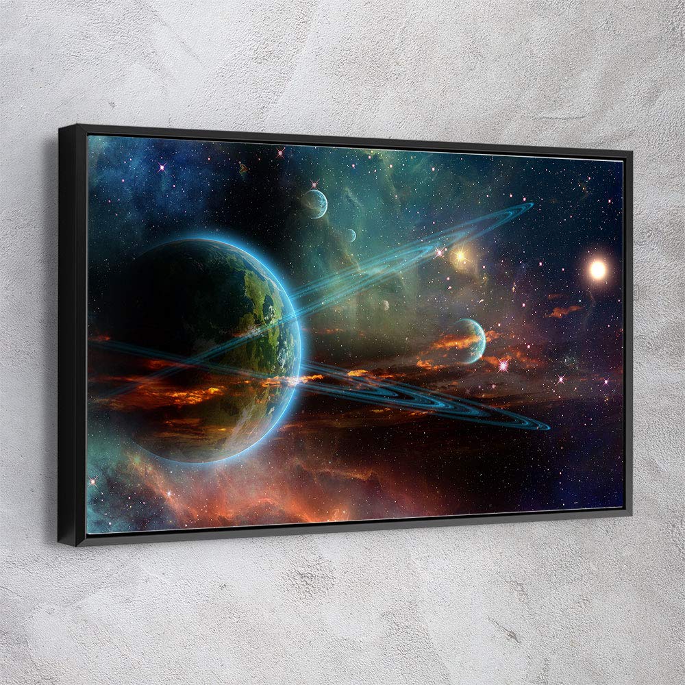 NASA Space Planets Astronomy Solar System Canvas Wall Art - Modern Black Framed Galaxy Universe Nebula Earth Print (18x12 Inch) | Office & Home Decor | Ready to Hang | Made in USA | Perfect for Astronomy Lovers, Science Classrooms & Space-Themed Rooms