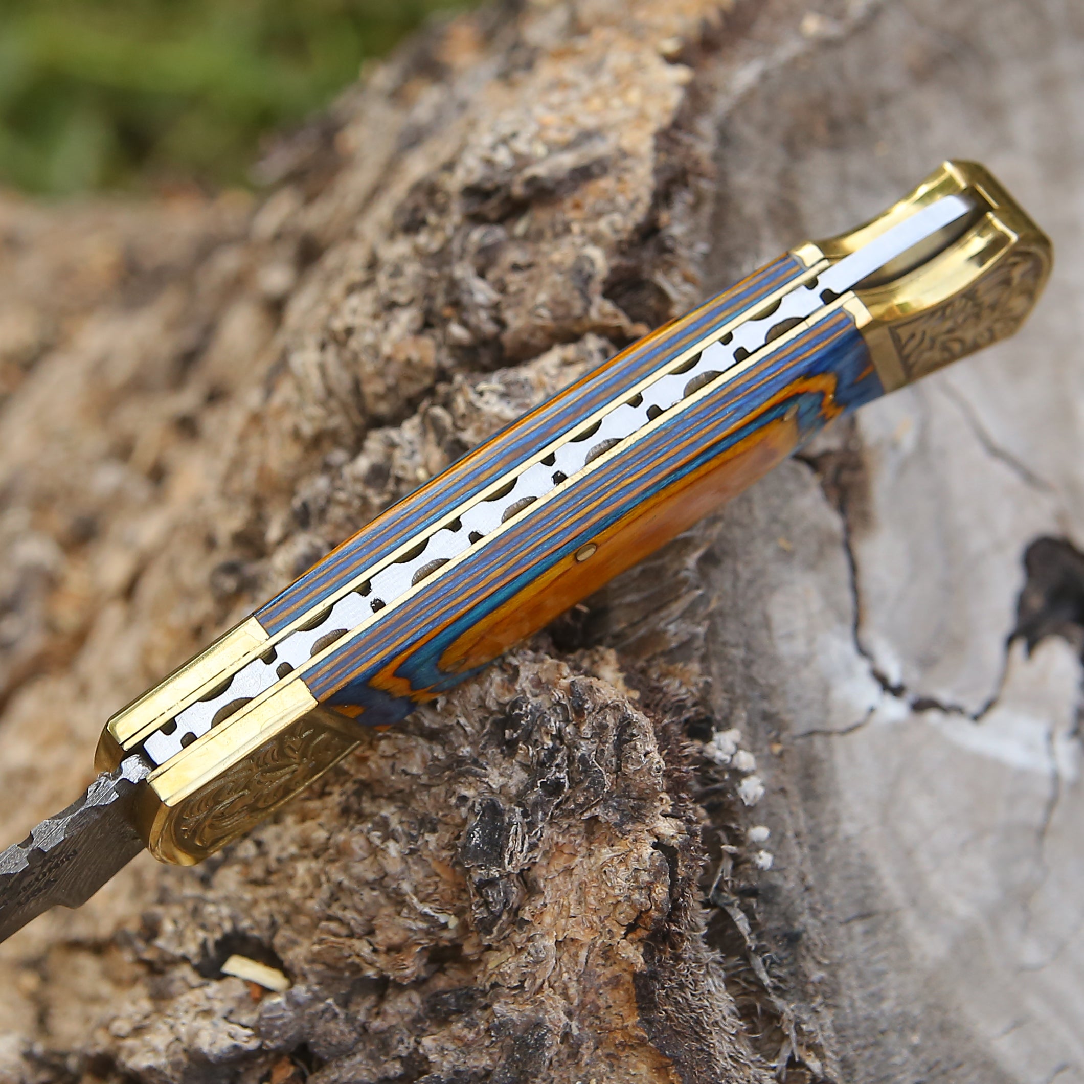 Premium Handmade Damascus Steel EDC Folding Pocket Knife with Genuine Leather Sheath & Pakkawood Handle - Perfect for Camping, Hiking, Survival, and Everyday Carry