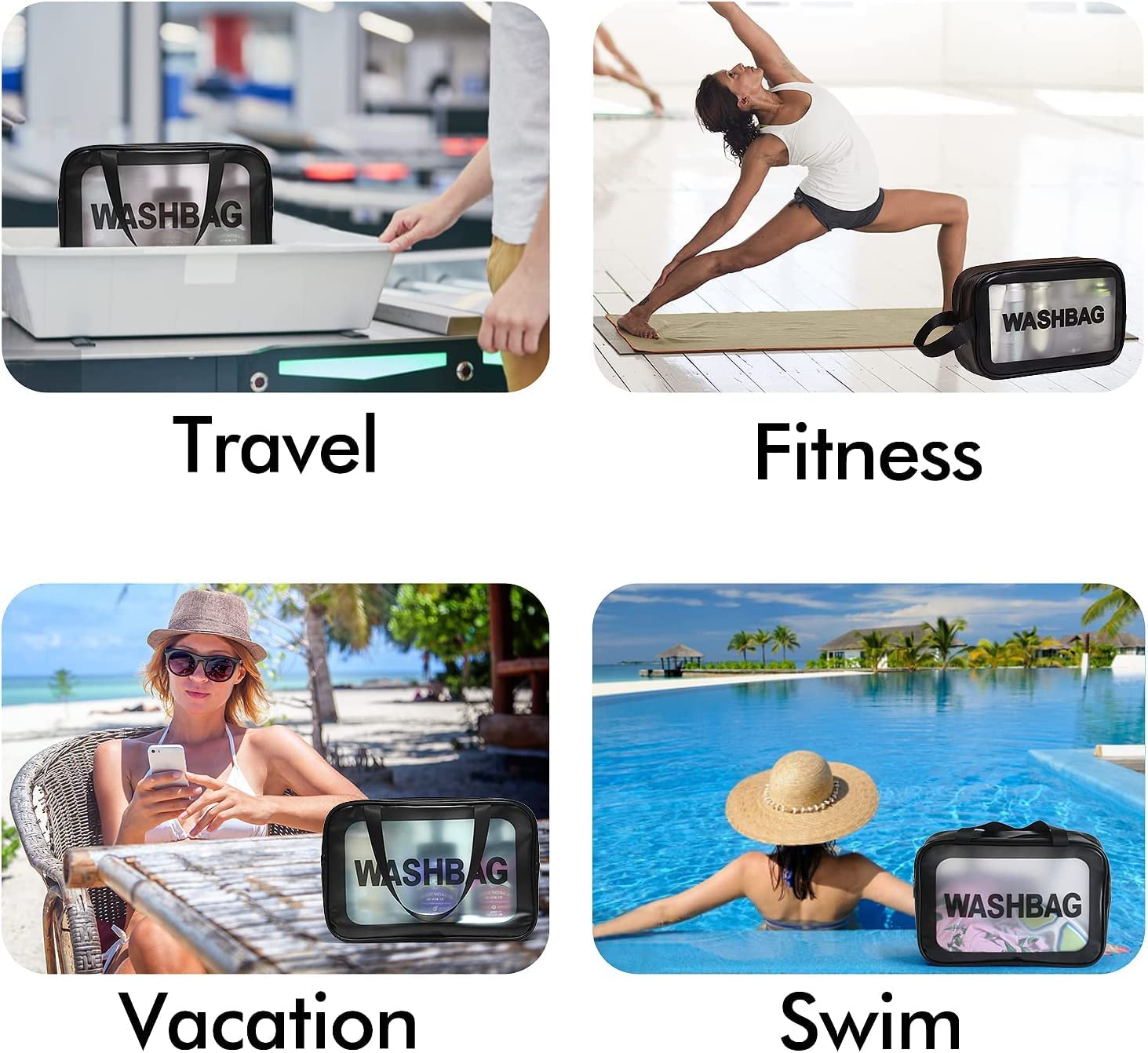 Flywind 3-Piece Waterproof Travel Toiletry Bag Set for Women & Men - Translucent Cosmetic Organizer with Large Capacity for Toiletries & Makeup Accessories (Black) | Perfect for Air Travel, Camping & Gym Essentials