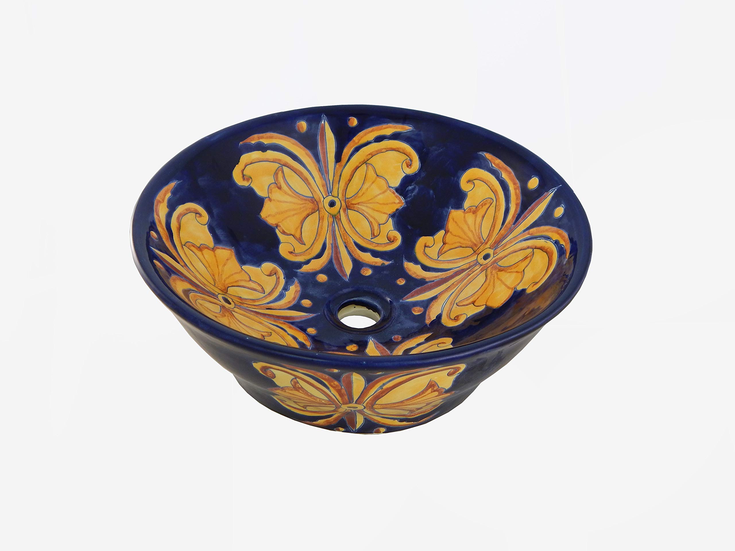 Vessel Skirted Talavera Mexican Ceramic Bathroom Sink - Handcrafted Artisan Sink for Bathroom Vanity, Powder Room, or Farmhouse Decor - Model #180