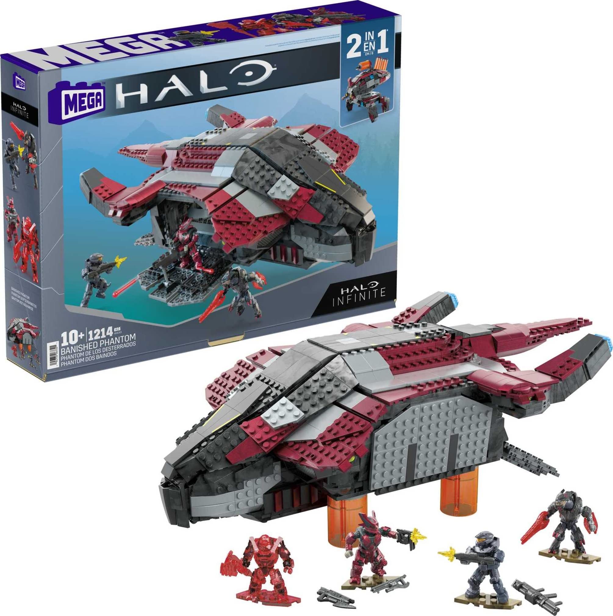 MEGA Halo Infinite Banished Phantom Aircraft Building Set - 1214 Piece Vehicle Toy with 4 Micro Action Figures & Accessories | Collector's Edition for Gamers & Halo Fans | Perfect for Display, Play & Gift Giving