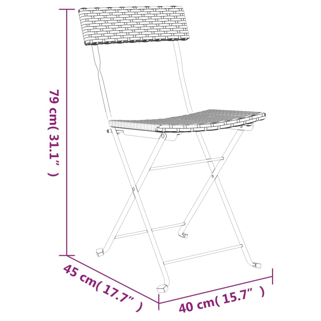 4-Pack Gray Poly Rattan Folding Bistro Chairs with Steel Frame - Durable Foldable Outdoor Patio Furniture for Garden, Terrace, Poolside & Balcony Seating