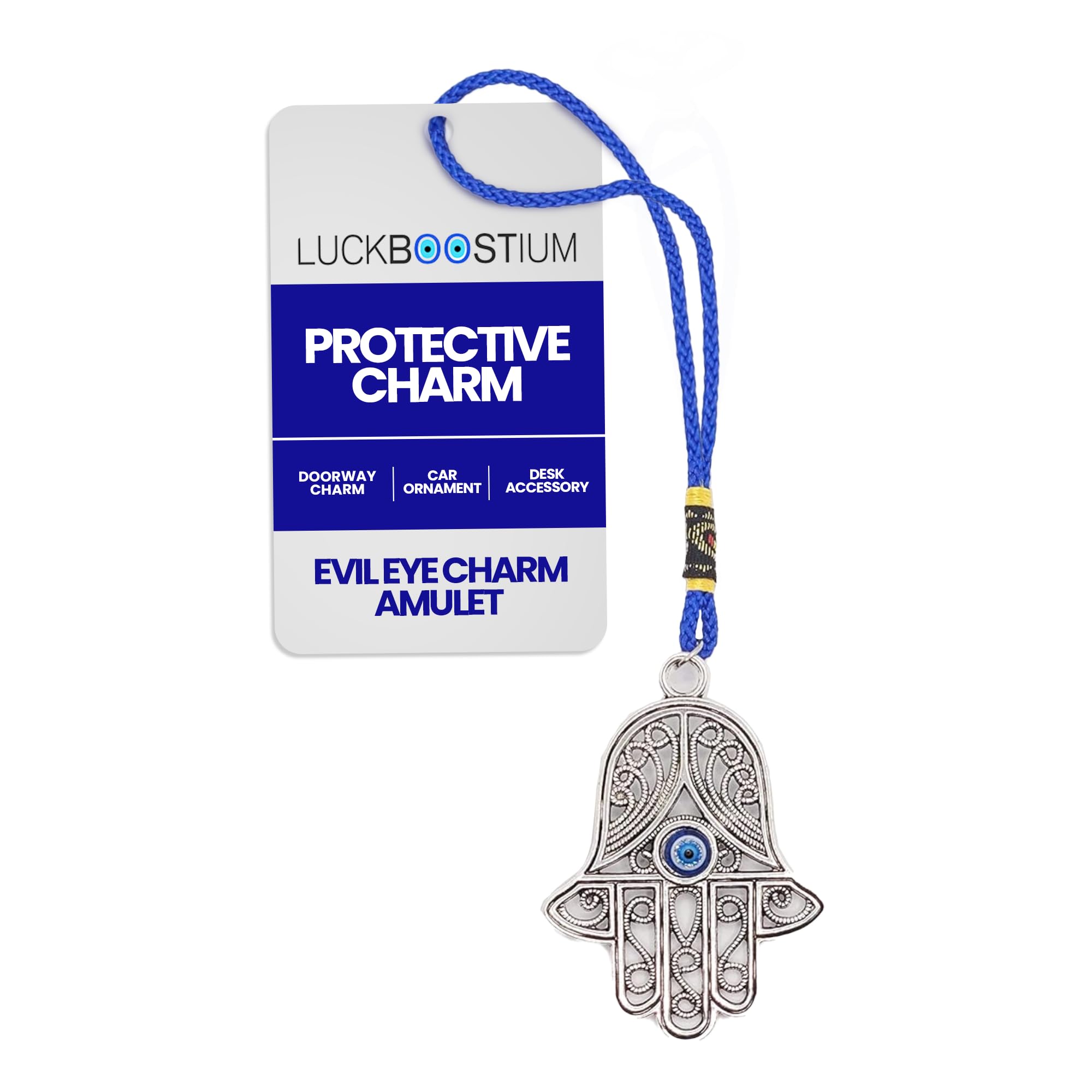 Evil Eye Protection Amulet - Hamsa Hand Pendant Necklace, Keychain & Car Mirror Charm for Men & Women | Spiritual Gift for Yoga, Meditation & Home Decor