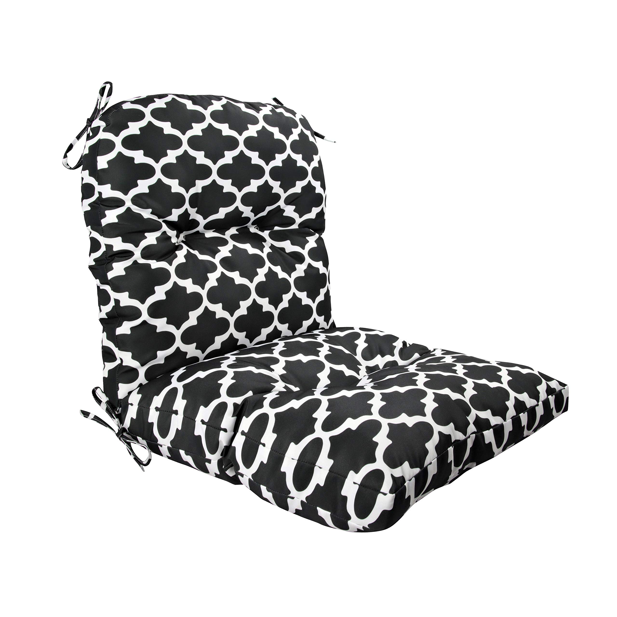 BOSSIMA High Back Chair Cushions - Outdoor & Indoor Tufted Replacement Cushions for Patio Furniture, Comfortable Seat Cushion with Floral Design (Black & White) - Perfect for Garden, Deck, Poolside, and Living Room Relaxation