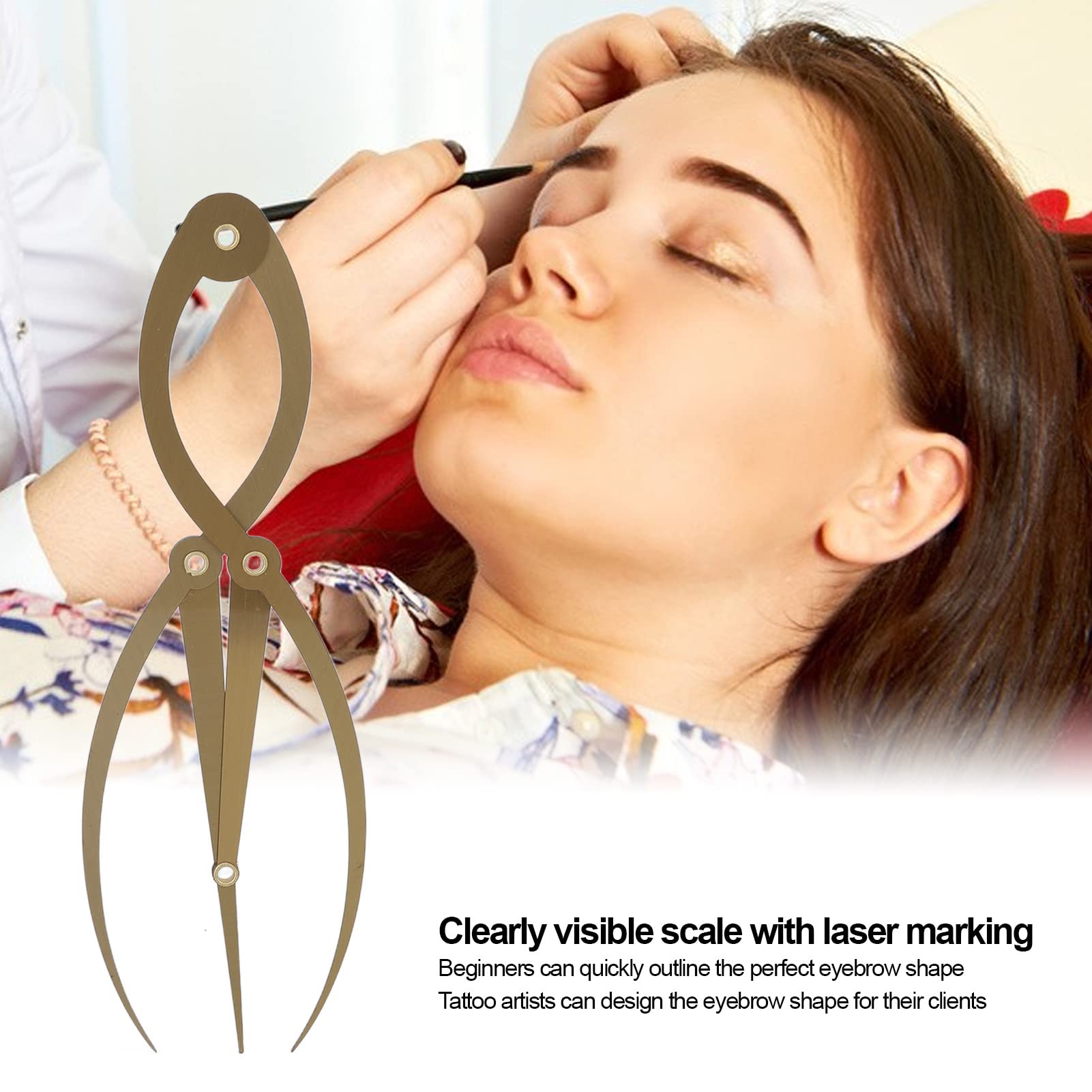 EXCLUZO Professional Tattoo Eyebrow Ruler & Brow Caliper - High Precision, Reusable & Portable Measuring Tool for Perfect Eyebrow Symmetry - Ideal for Tattoo Artists, Microblading & Permanent Makeup (Gold)