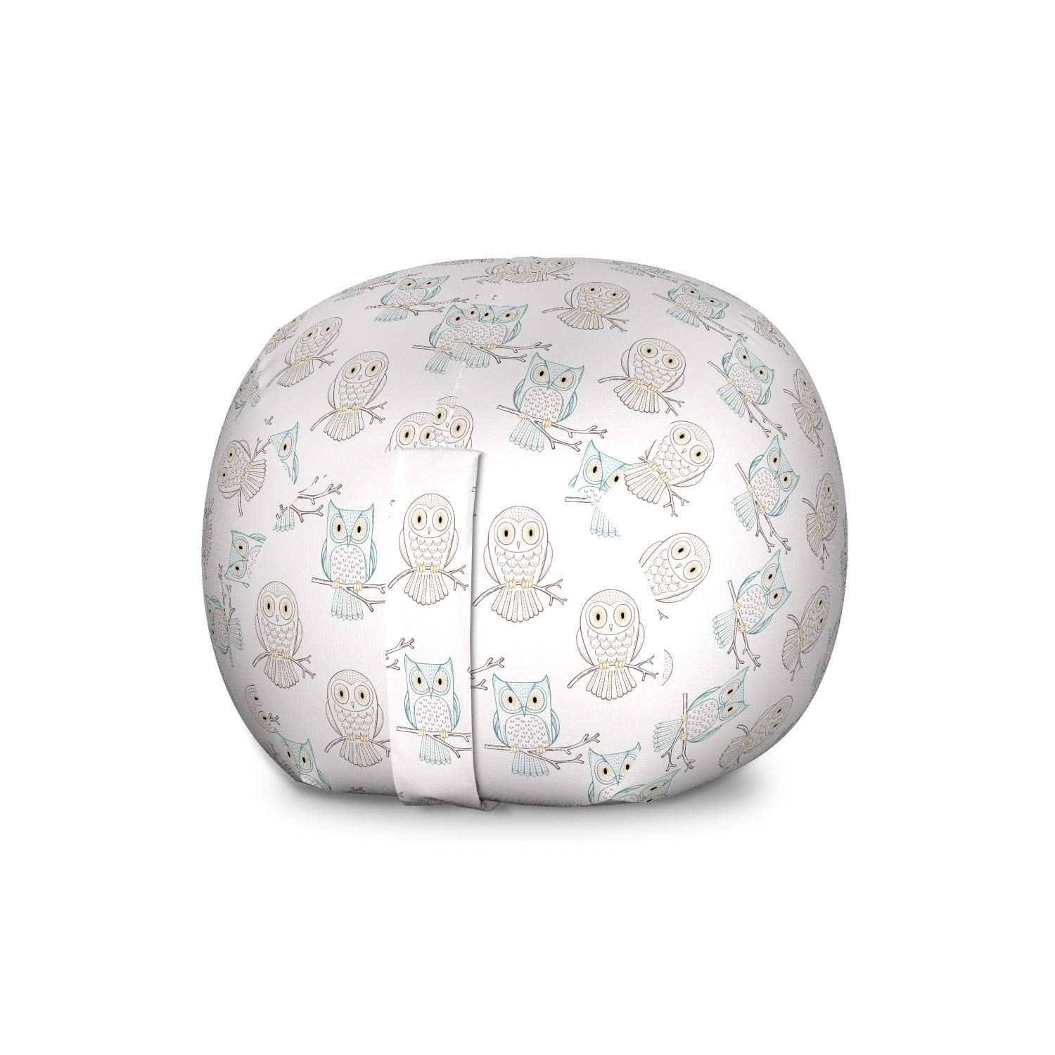 Ambesonne Owl Pattern Stuffed Animal Storage Bag Chair - Large Washable Toy Organizer with Linear Art Design in Brown, Sea Blue & White - Perfect for Kids' Room, Nursery, and Playroom Organization