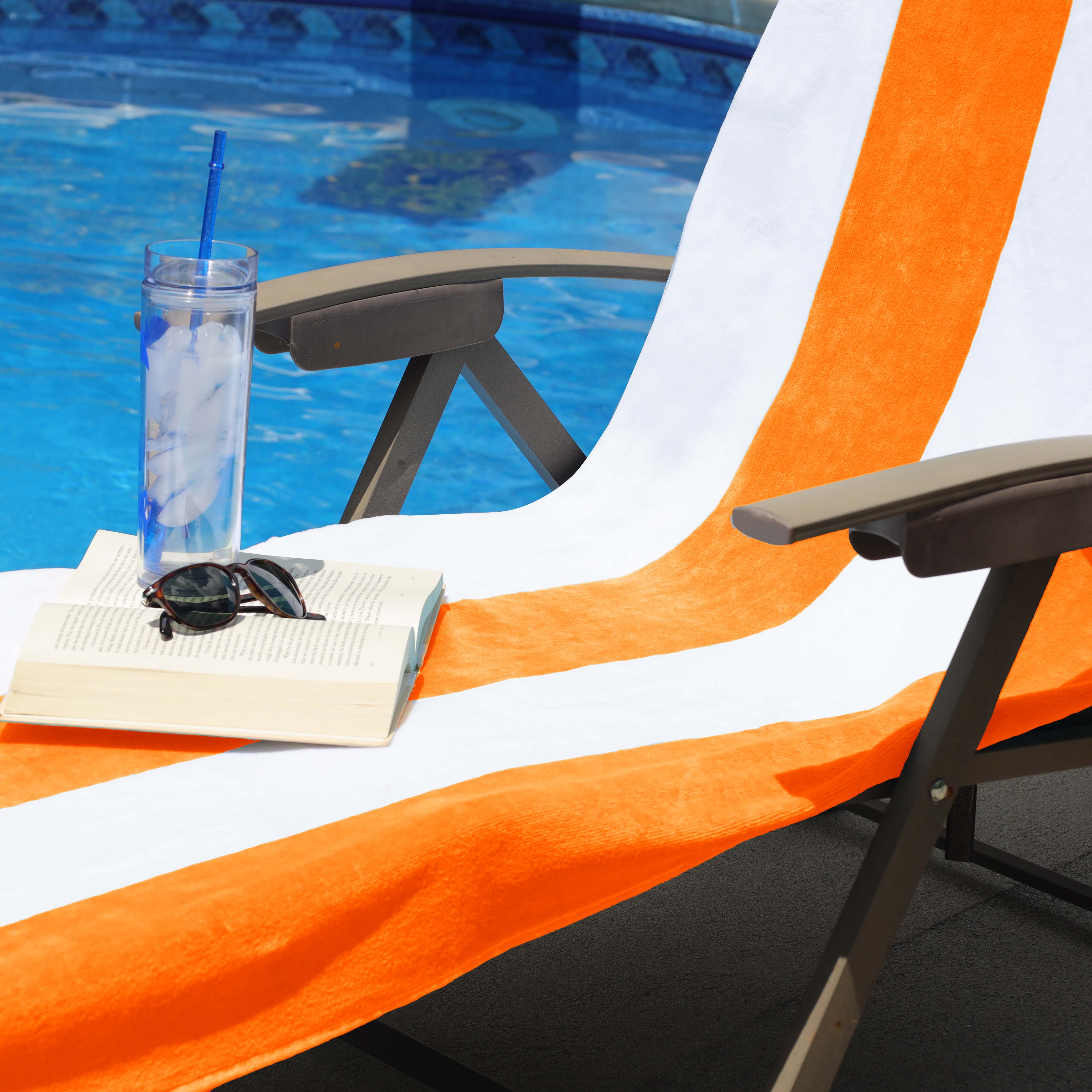 Premium Cotton Cabana Stripe Chaise Lounge Chair Cover - Standard Size, UV Resistant & Waterproof - Perfect for Poolside, Patio, and Outdoor Furniture Protection