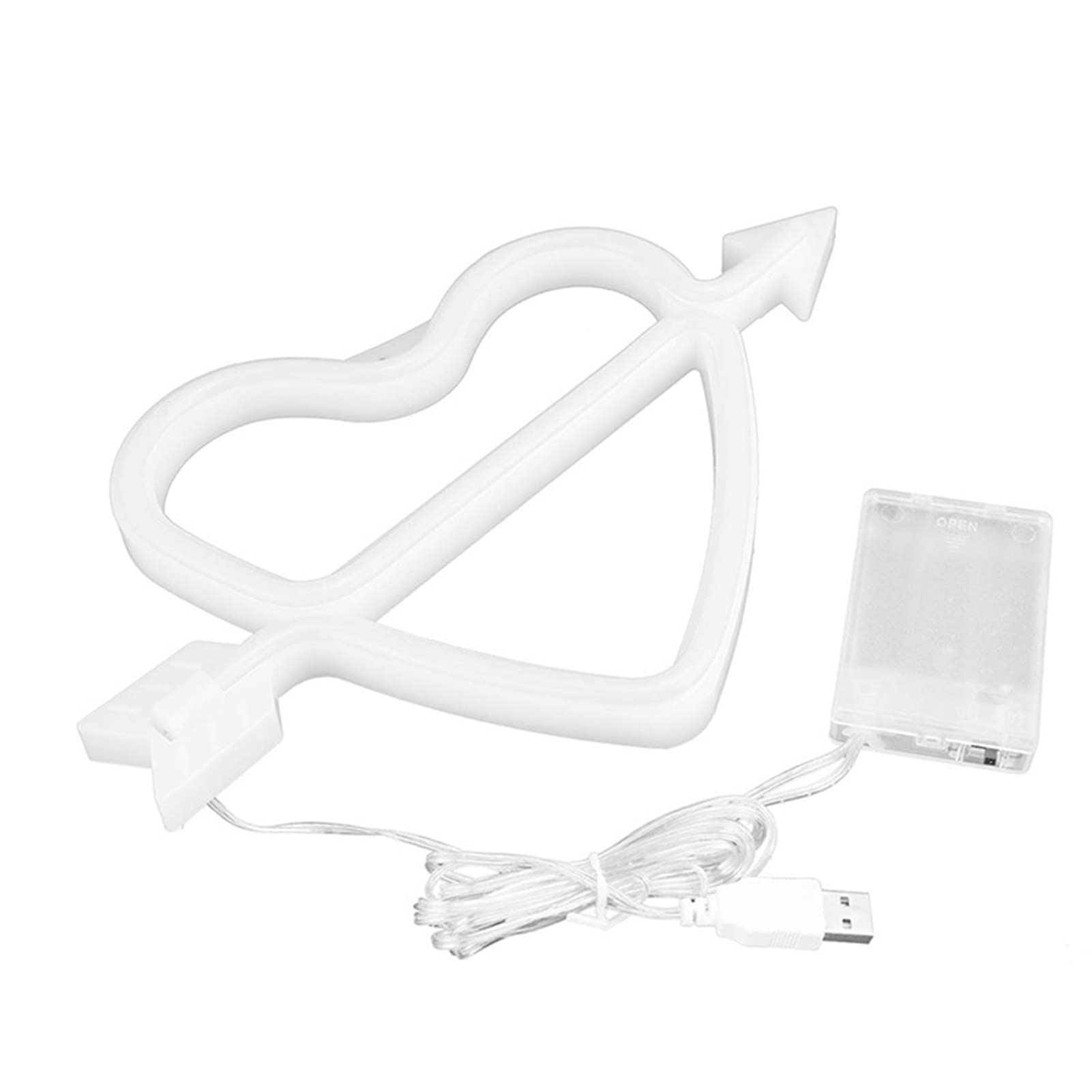 Adonpshy Cordless LED Neon Sign - Heart & Arrow Shape, Decorative Lighting for Bedroom, Bar, Party, Wedding (White)