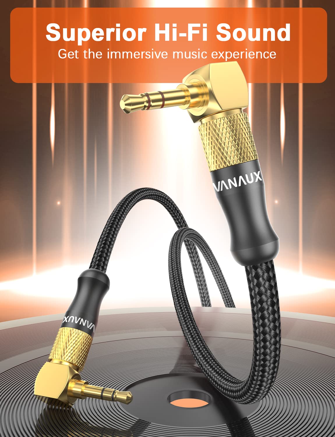 90 Degree Right Angle 3.5mm Male to Male Stereo Aux Cable - 6.6ft/2m Audio Cord for Laptop, Smartphone, Music Player, Tablets, Speakers - Perfect for Home, Office, and Car Audio Setup