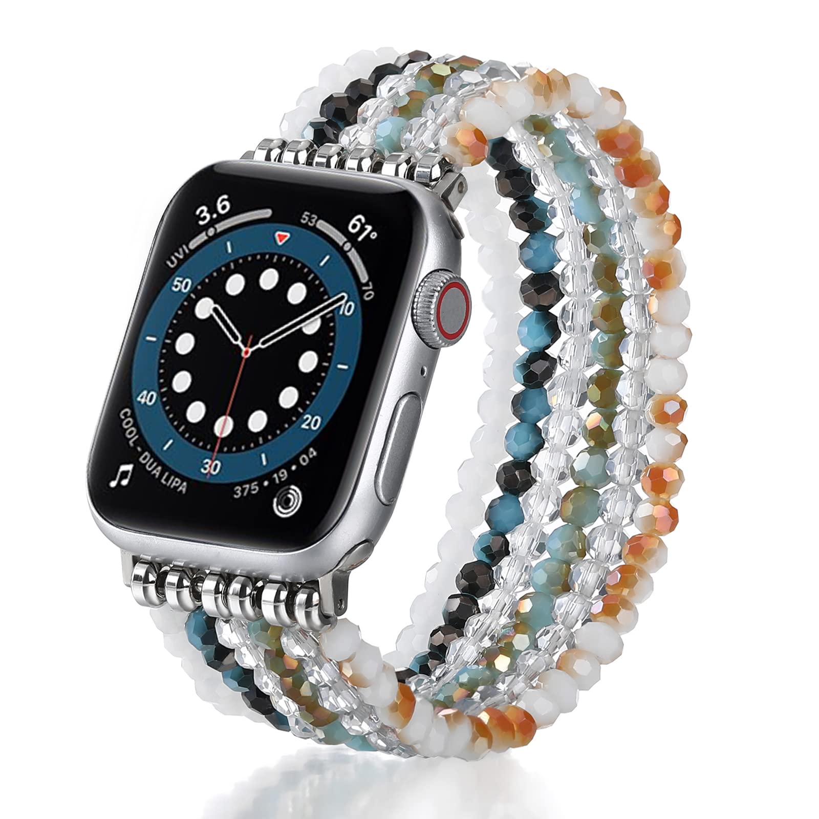HARAVAL Beaded Elastic Stretch Apple Watch Band - Compatible with 38mm/40mm/41mm & 42mm/44mm/45mm Apple Watch Series 1/2/3/4/5/6/7/SE - Stylish Replacement Strap for Women - Perfect for Workouts, Office & Casual Wear