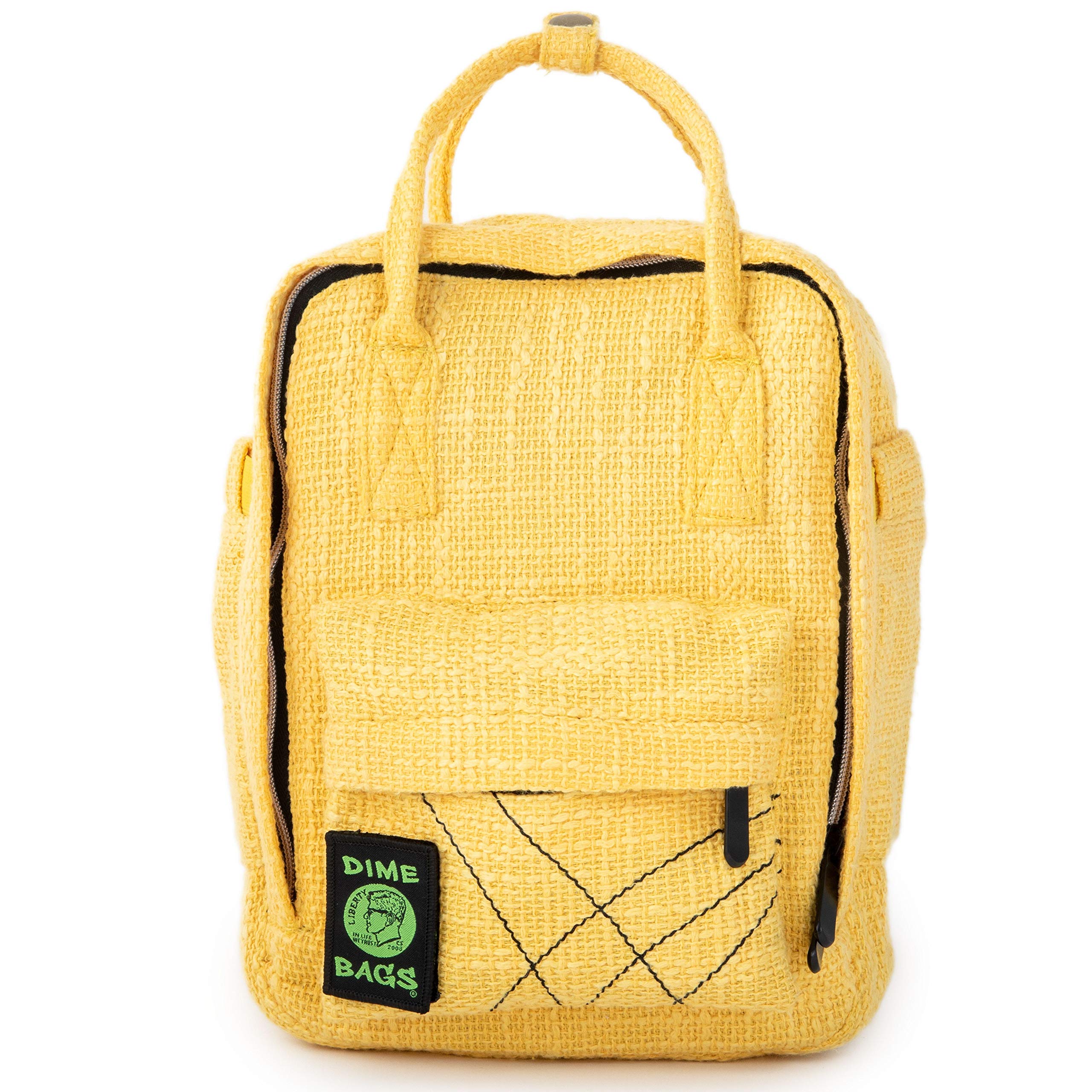 DIME BAGS Mini Hemp Backpack - Small Travel Backpack for Women & Men - Eco-Friendly Yellow Daypack for Hiking, Festival & Daily Use